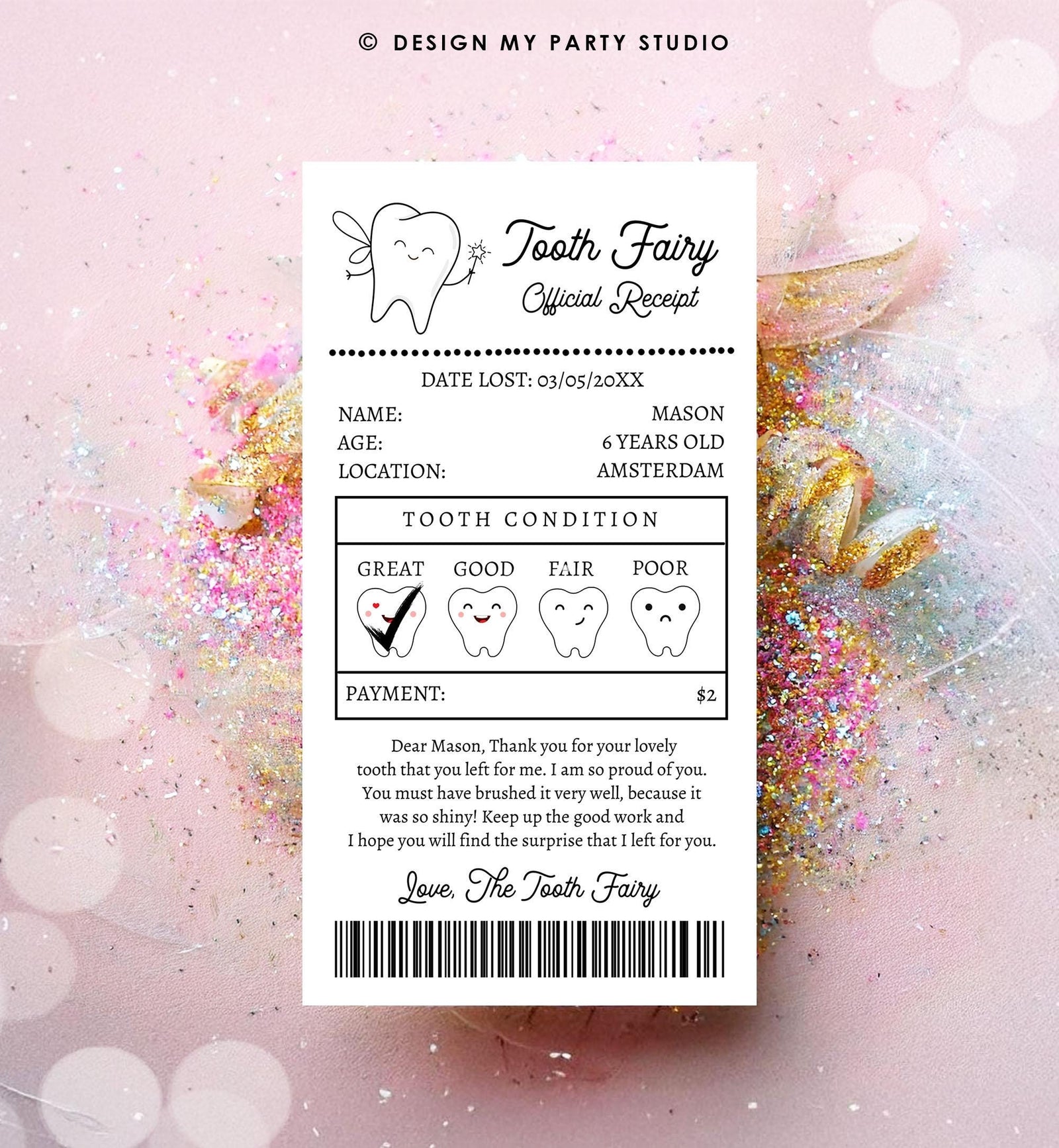 Editable Tooth Fairy Receipt Lost Tooth Certificate Official Fairy Note Kids Tooth Fairy Letter Neutral Digital Template Printable 0526