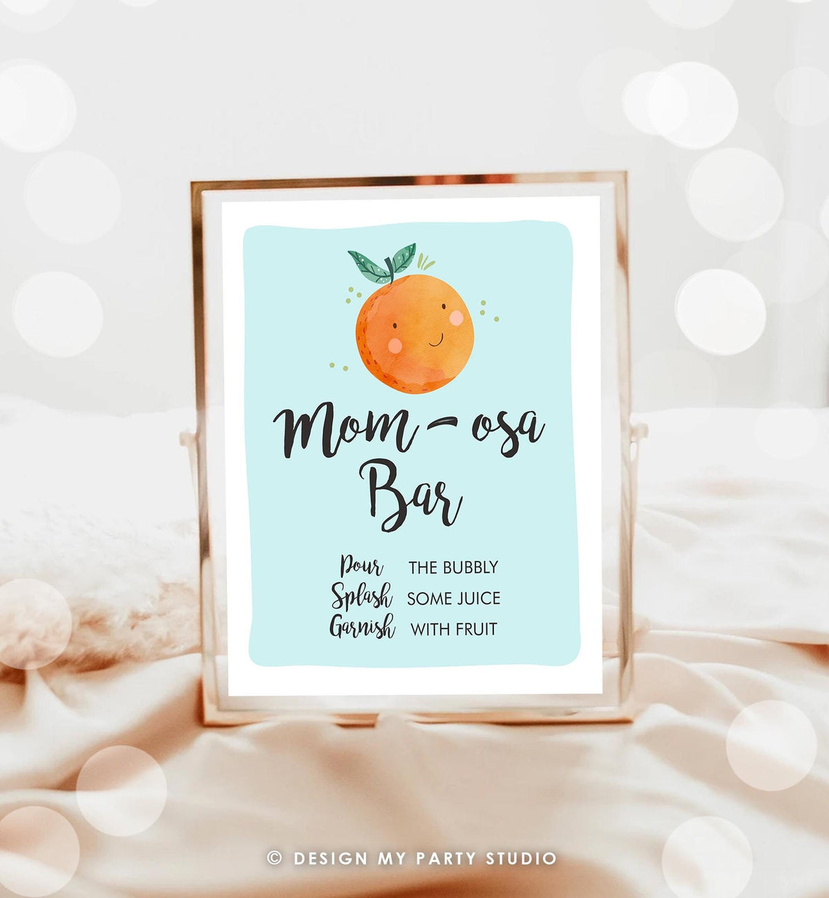 Mom-osa Bar Sign Orange Baby Shower Little Cutie Couples Shower Decor Citrus Gender Blue Boy Table Sign Orange 8x10 Download Printable 0330