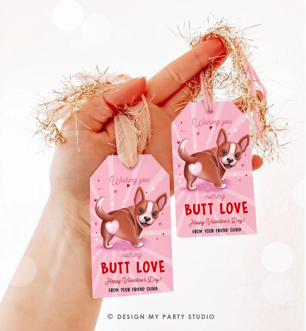 Editable Funny Valentine&#39;s Day Tag Nothing Butt Love Dog Puppy Valentine Gift Tag Kids School Classroom Card Digital Template Printable 0370