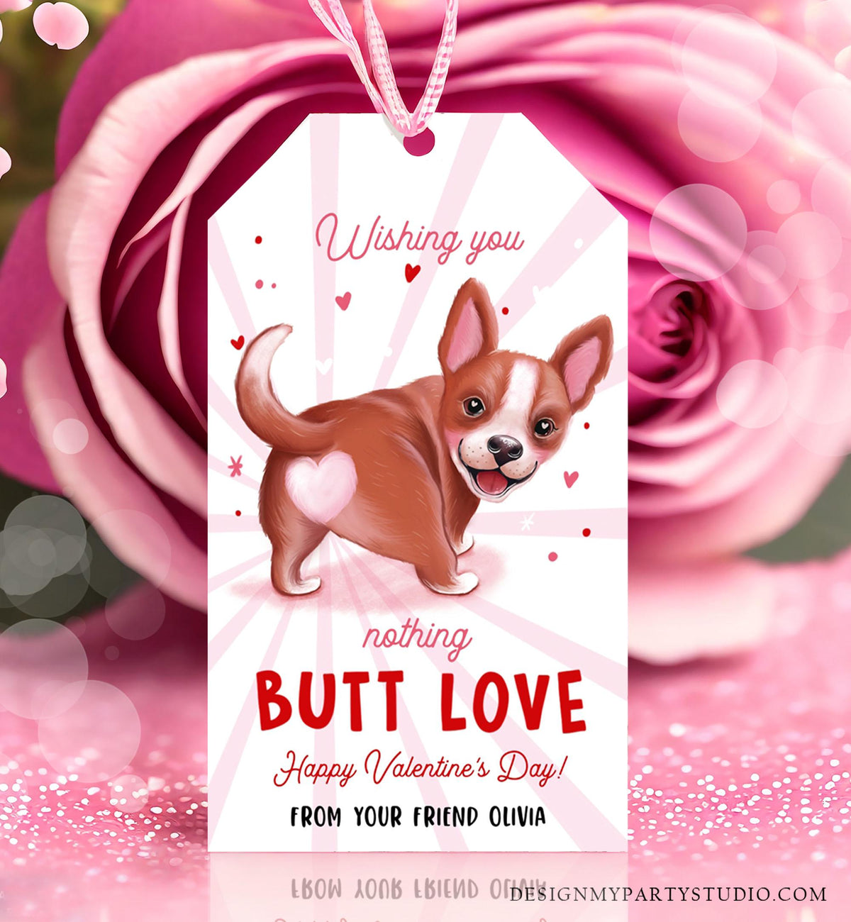 Editable Funny Valentine&#39;s Day Tag Nothing Butt Love Dog Puppy Valentine Gift Tag Kids School Classroom Card Digital Template Printable 0370