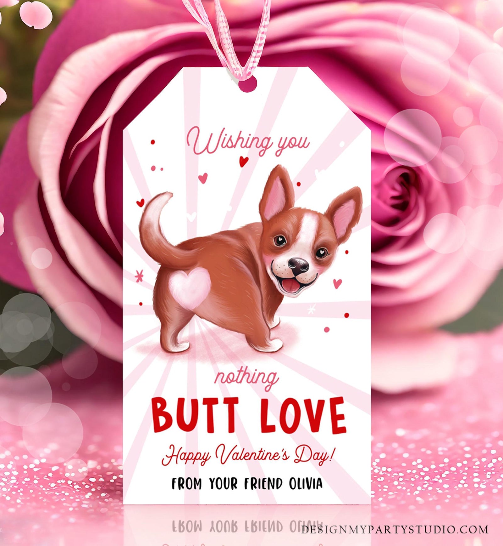 Editable Funny Valentine's Day Tag Nothing Butt Love Dog Puppy Valentine Gift Tag Kids School Classroom Card Digital Template Printable 0370