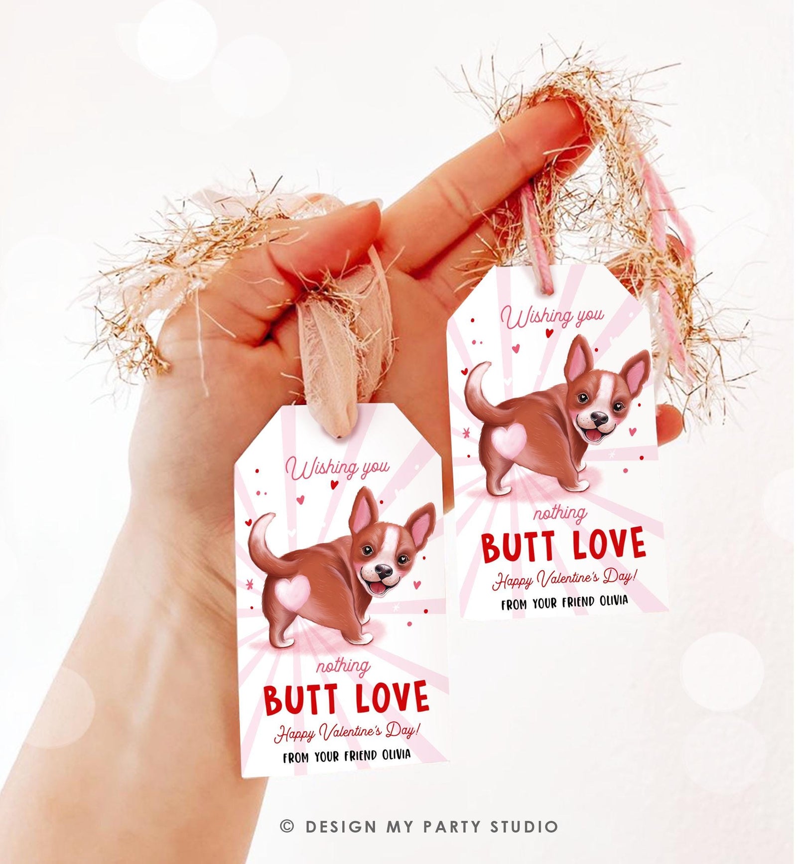 Editable Funny Valentine's Day Tag Nothing Butt Love Dog Puppy Valentine Gift Tag Kids School Classroom Card Digital Template Printable 0370