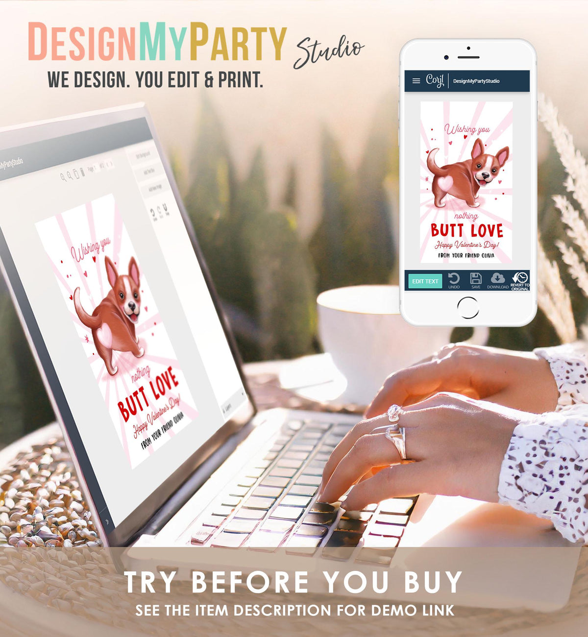 Editable Funny Valentine&#39;s Day Tag Nothing Butt Love Dog Puppy Valentine Gift Tag Kids School Classroom Card Digital Template Printable 0370