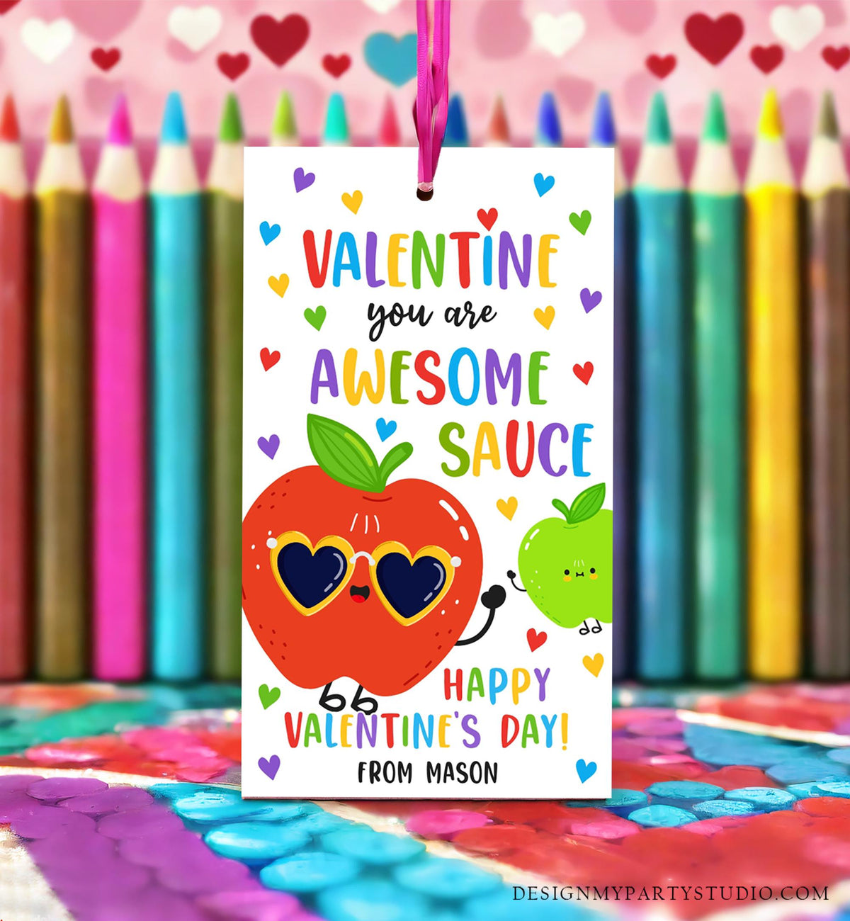 Editable You&#39;re Awesome Sauce Valentines Day Gift Tag Applesauce Fruit Juice Pouch Favor Kids School Classroom Template Printable 0370