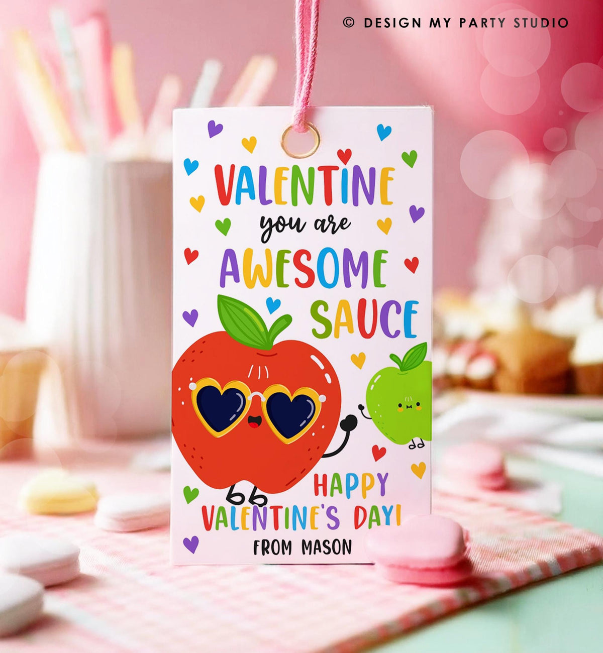 Editable You&#39;re Awesome Sauce Valentines Day Gift Tag Applesauce Fruit Juice Pouch Favor Kids School Classroom Template Printable 0370