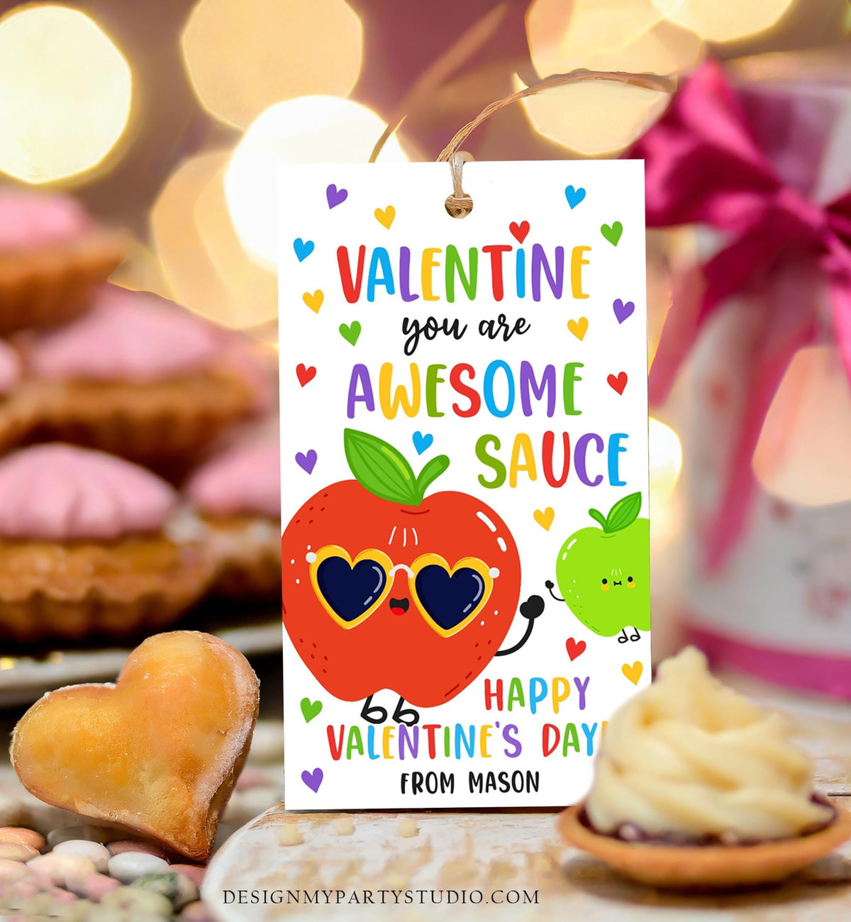 Editable You&#39;re Awesome Sauce Valentines Day Gift Tag Applesauce Fruit Juice Pouch Favor Kids School Classroom Template Printable 0370