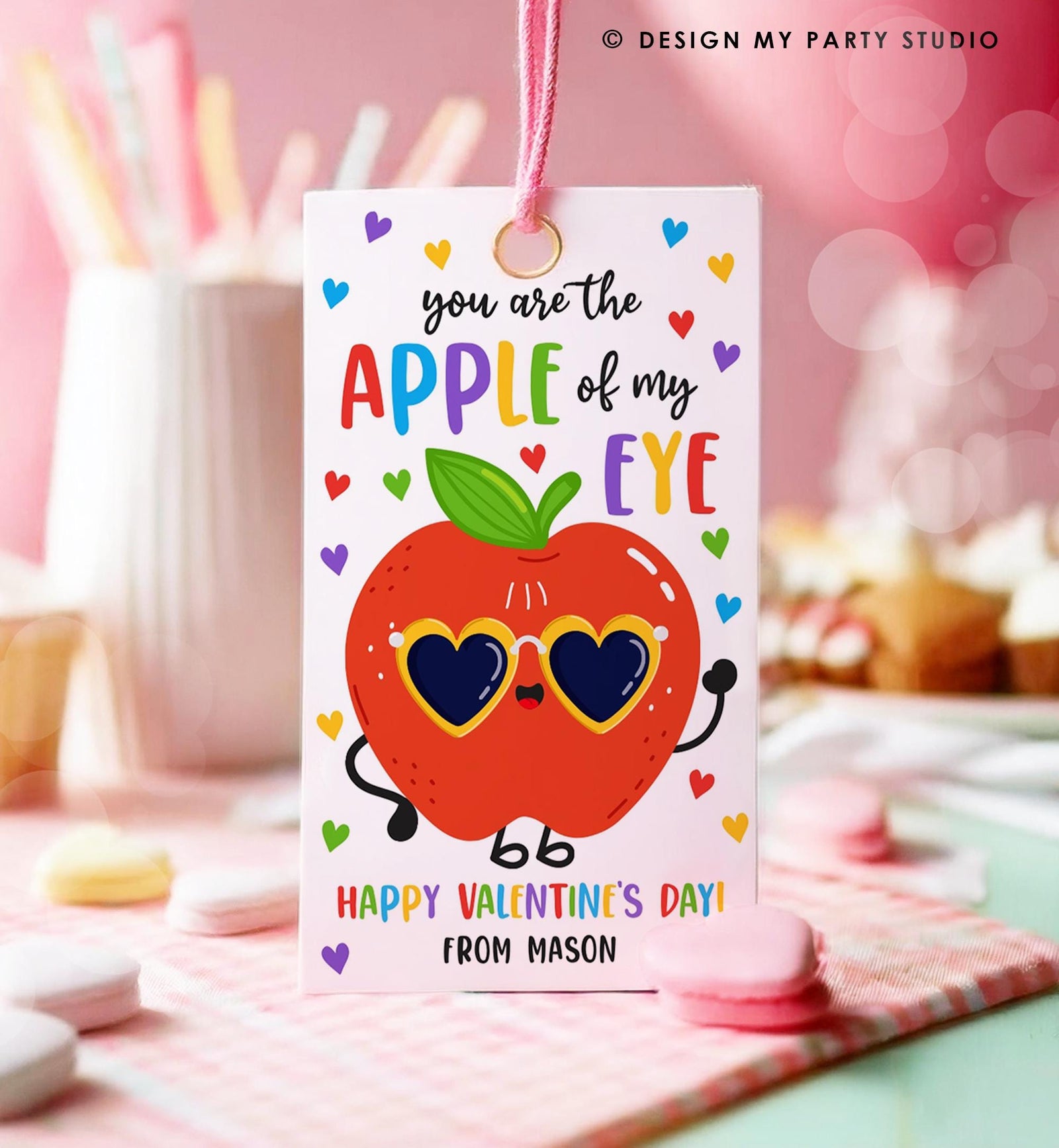 Editable You are the Apple of my Eye Valentines Day Gift Tag Applesauce Fruit Juice Favor Kids School Classroom Template Printable 0370