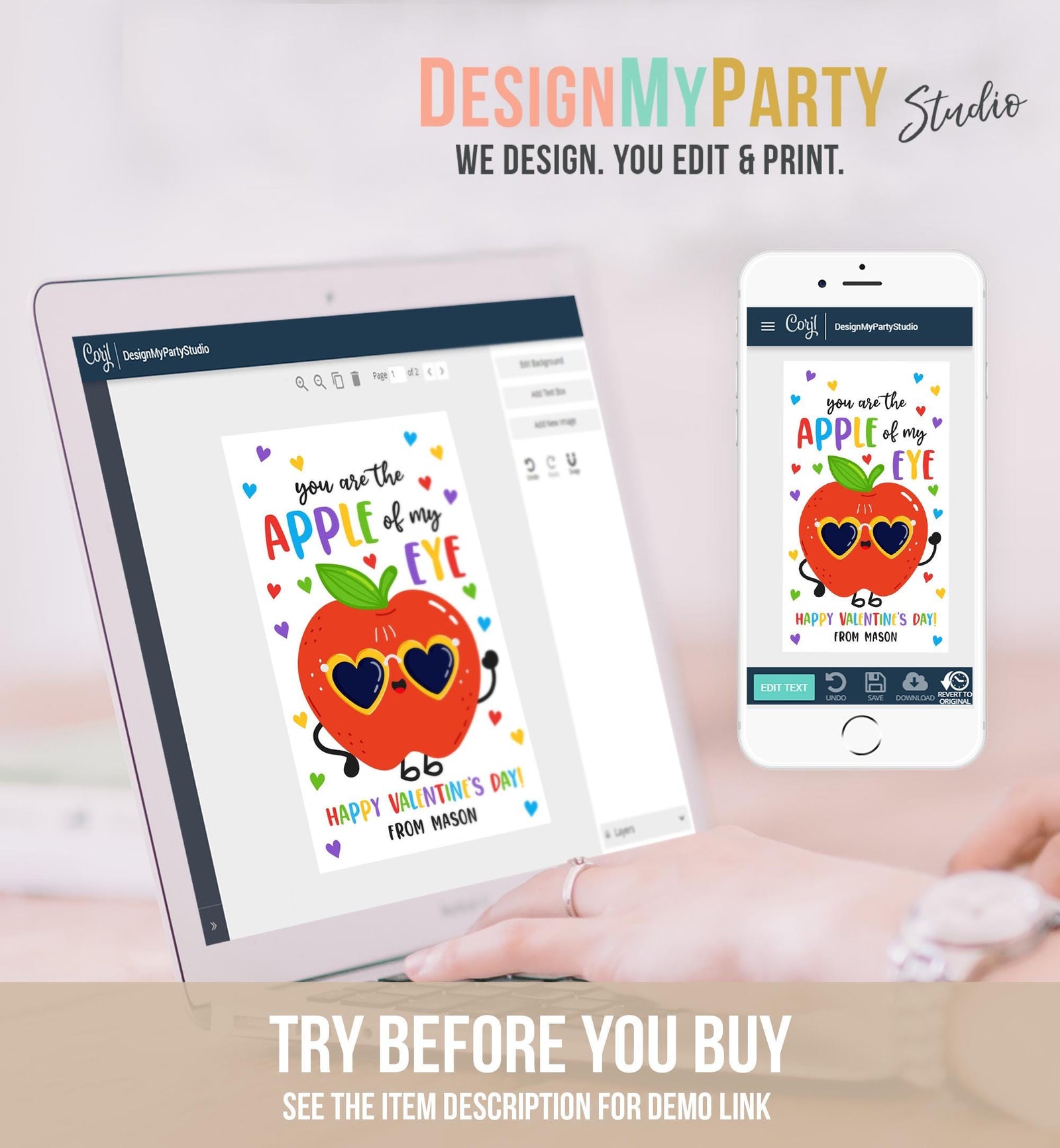 Editable You are the Apple of my Eye Valentines Day Gift Tag Applesauce Fruit Juice Favor Kids School Classroom Template Printable 0370