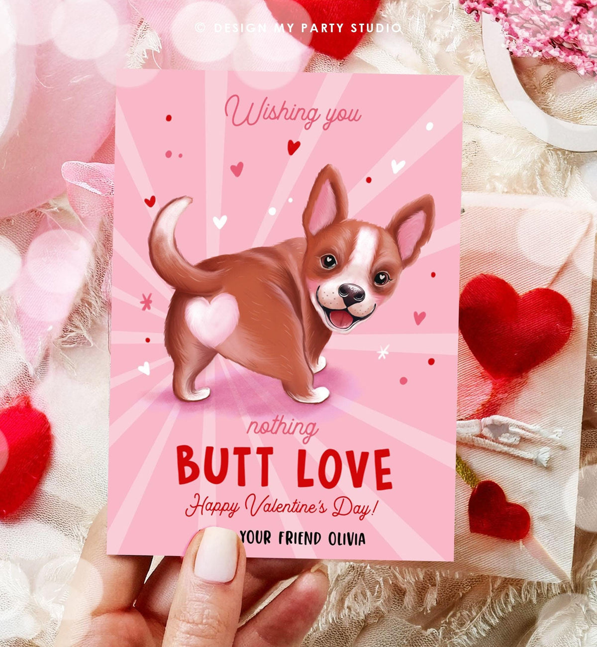 Editable Funny Valentine&#39;s Day Tag Butt Love Dog Puppy Valentine Gift Tag Kids School Classroom Card Digital Template Printable 0370
