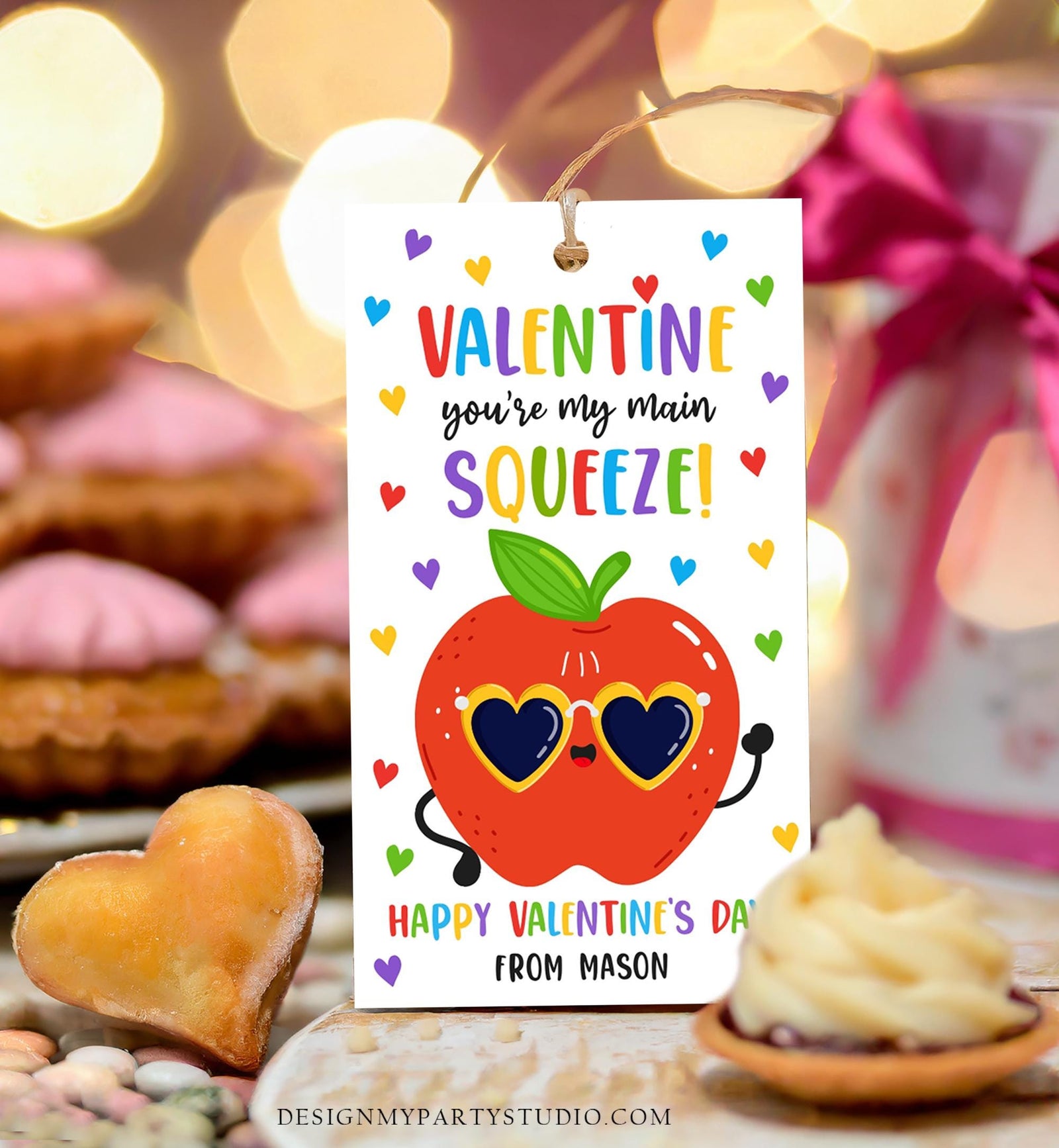 Editable Valentine Main Squeeze Valentines Day Gift Tag Applesauce Fruit Juice Pouch Favor Kids School Classroom Template Printable 0370