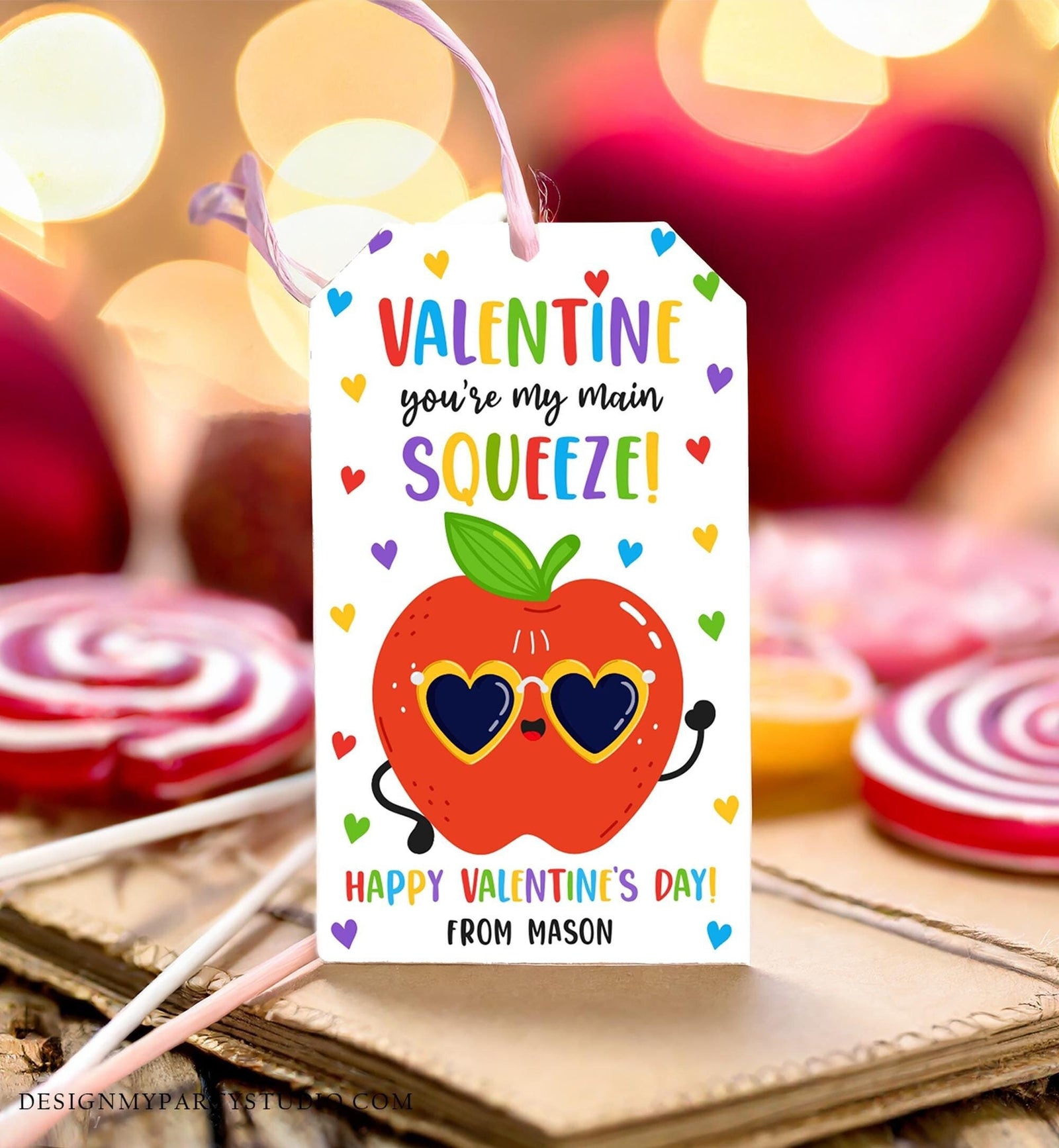Editable Valentine Main Squeeze Valentines Day Gift Tag Applesauce Fruit Juice Pouch Favor Kids School Classroom Template Printable 0370