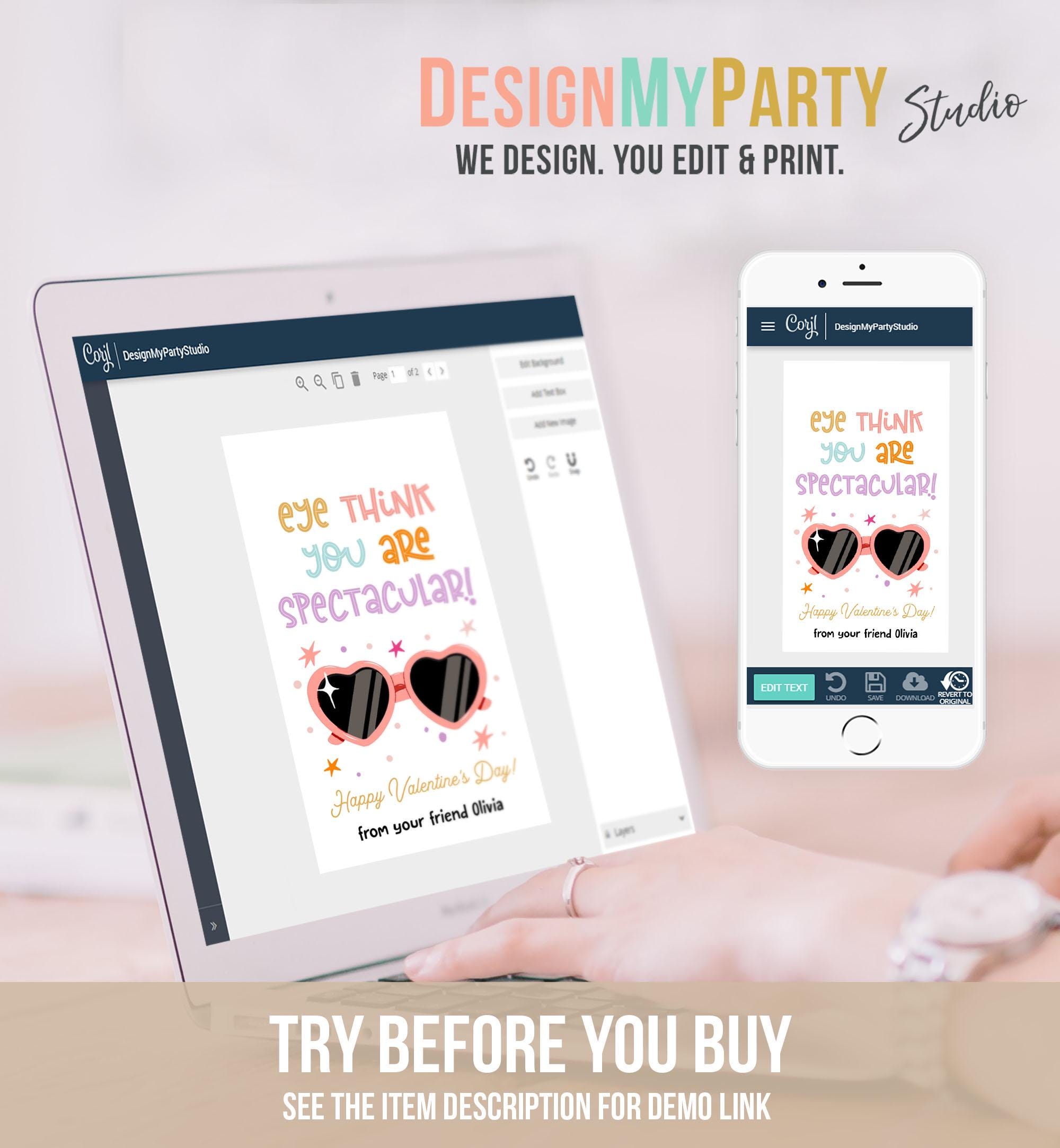 Editable Sunglasses Valentines Tag Valentines Glasses Eye Think You Are Spectacular Non Candy Kids School Classroom Template Printable 0370