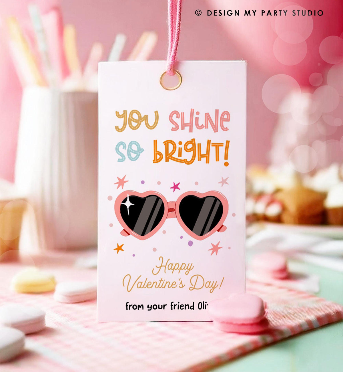 Editable Sunglasses Valentines Tag Valentines Glasses you Shine Bright Treat Non Candy Kids School Classroom Digital Template Printable 0370