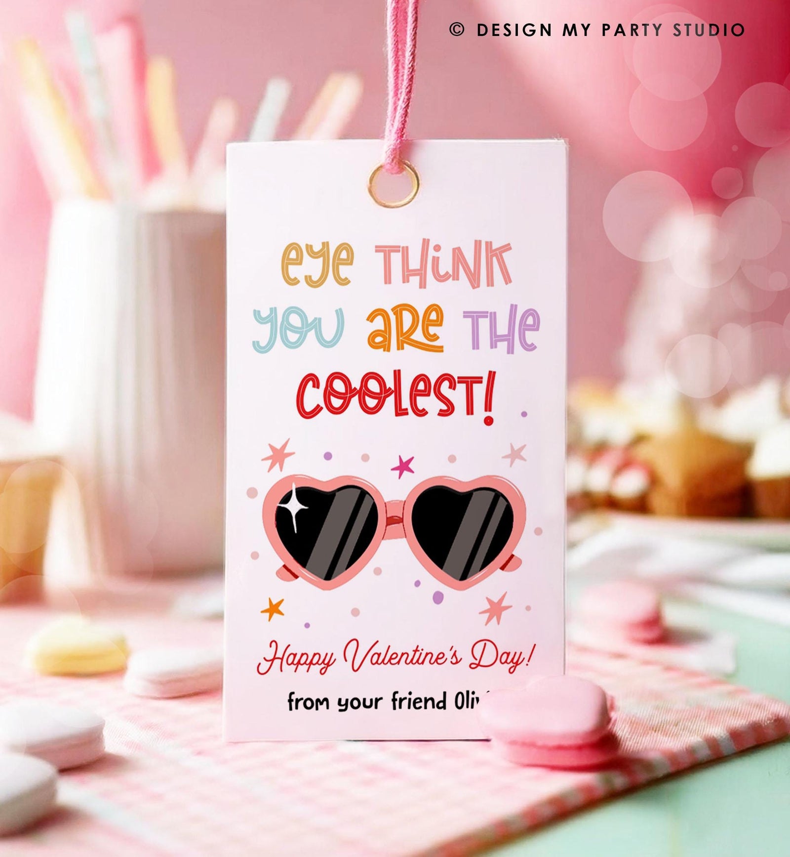 Editable Sunglasses Valentines Tag Valentines Glasses Eye Think You are The Coolest Non Candy Kids School Classroom Template Printable 0370