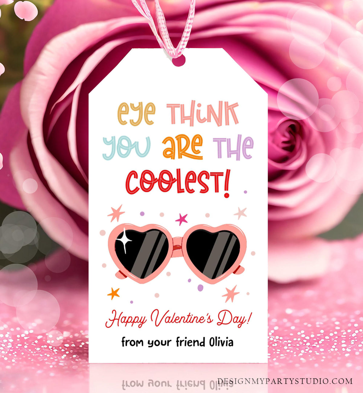 Editable Sunglasses Valentines Tag Valentines Glasses Eye Think You are The Coolest Non Candy Kids School Classroom Template Printable 0370