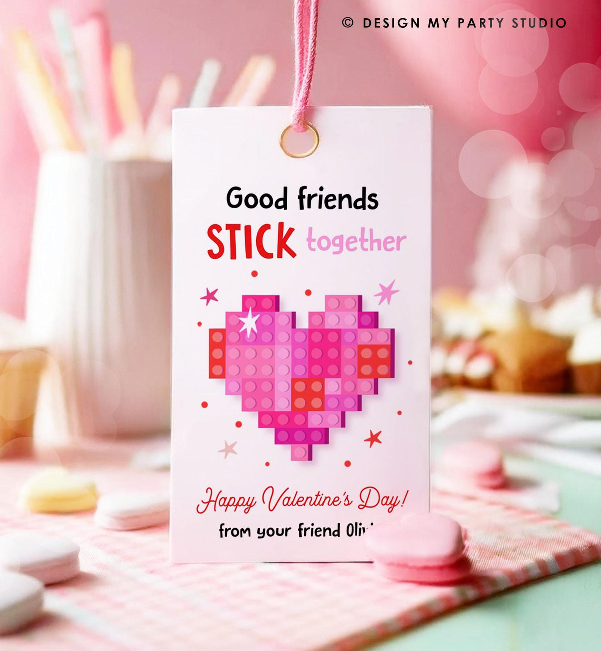 Editable Valentines Day Gift Tag Building Blocks Non Candy Treat Stick Together Kids School Classroom Download Template Printable 0370