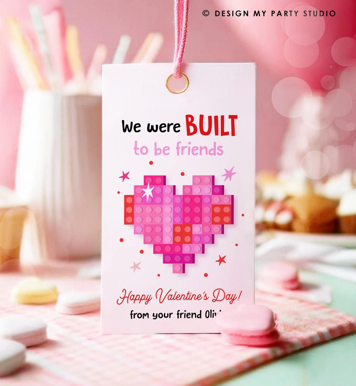 Editable Valentines Day Gift Tag Building Blocks Non Candy Treat Built To Be Friends Kids School Classroom Download Template Printable 0370