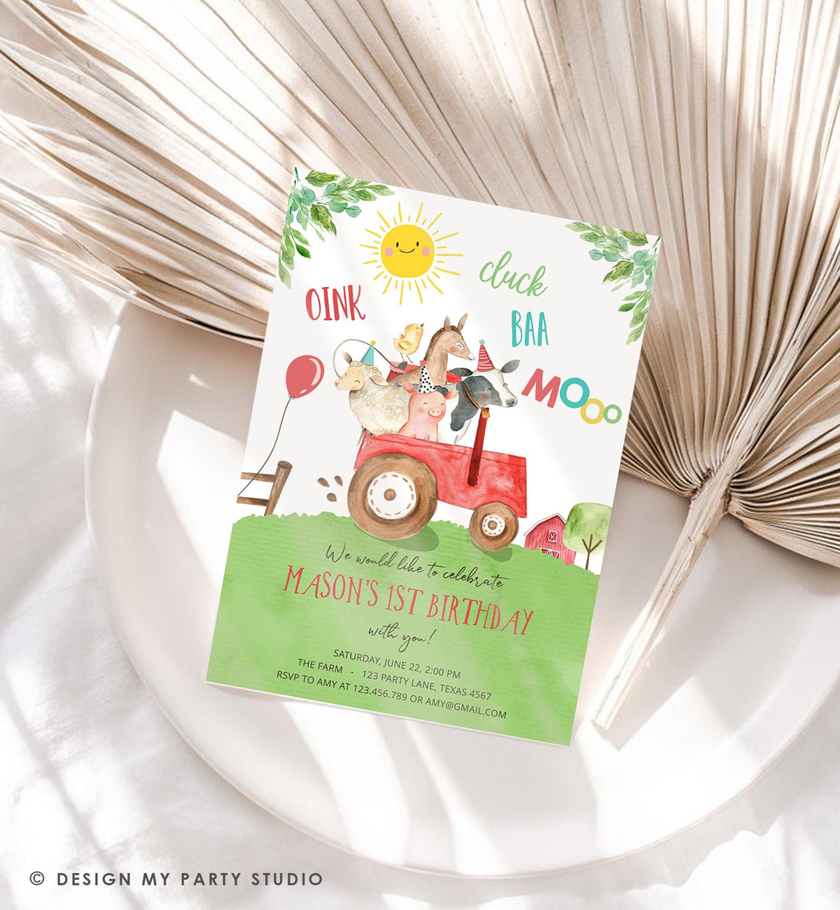 Editable Farm Animals Birthday Invitation Boy Party Animals Boy Barnyard Red Tractor Party Digital Download Evite Template Printable 0155