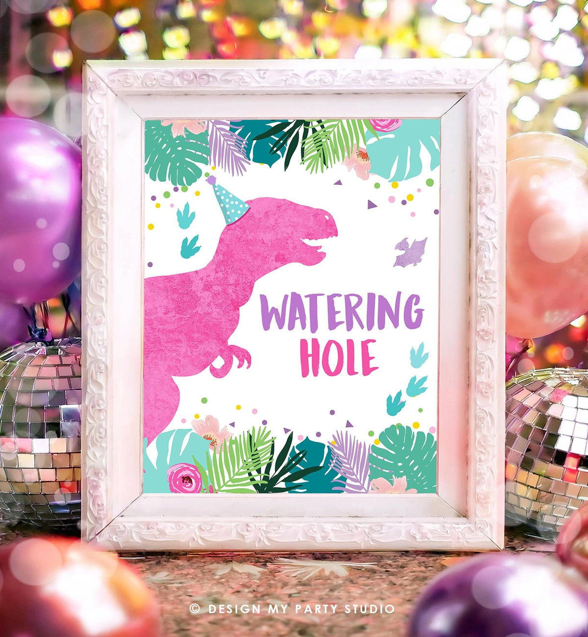 Watering Hole Birthday Sign Drink Table Decor Dinosaur Birthday Dino Party Girl Prehistoric T-Rex Table Sign Instant Download Printable 0423