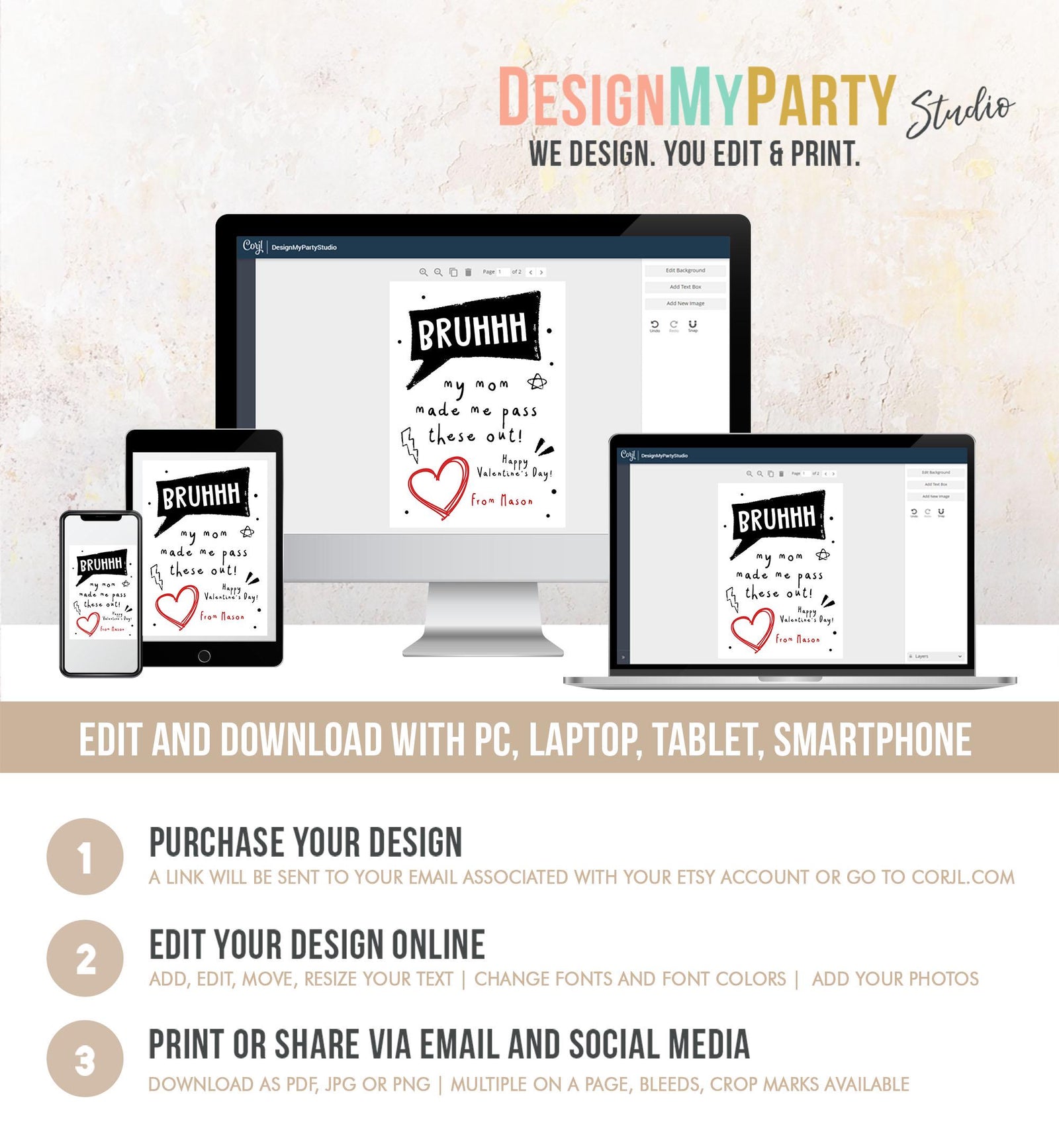 Editable Funny Valentine's Day Card Slang Valentine Kids Bruh Teen Boys Tween Tag Kids School Classroom Card Digital Template Printable 0370