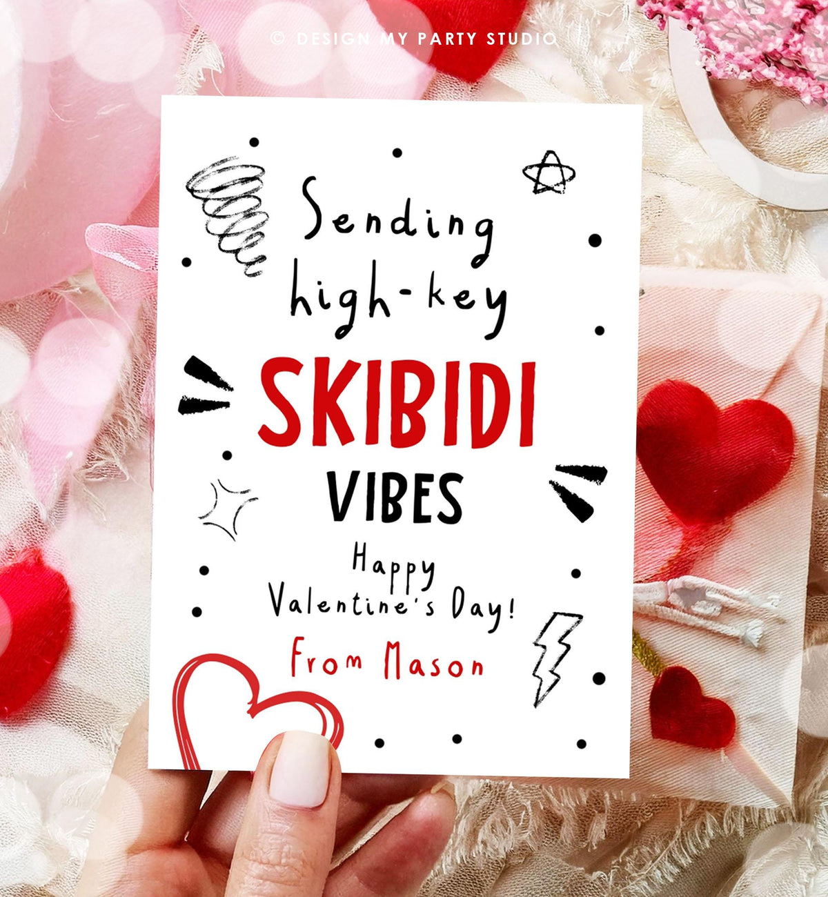 Editable Funny Valentine&#39;s Day Card Slang Valentine Kids Skibidi Teen Boys Tween Tag Kids School Classroom Digital Template Printable 0370