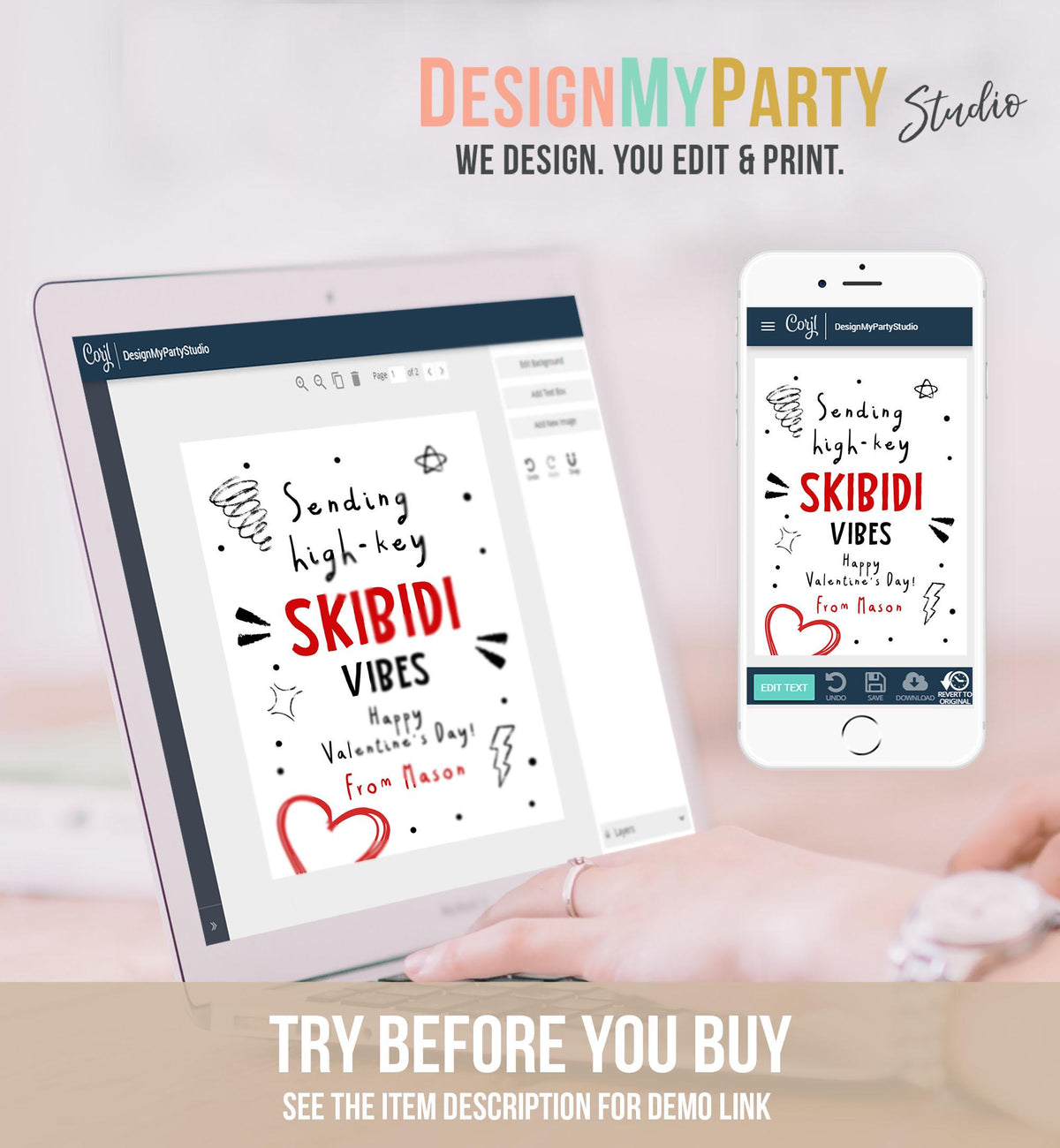 Editable Funny Valentine&#39;s Day Card Slang Valentine Kids Skibidi Teen Boys Tween Tag Kids School Classroom Digital Template Printable 0370