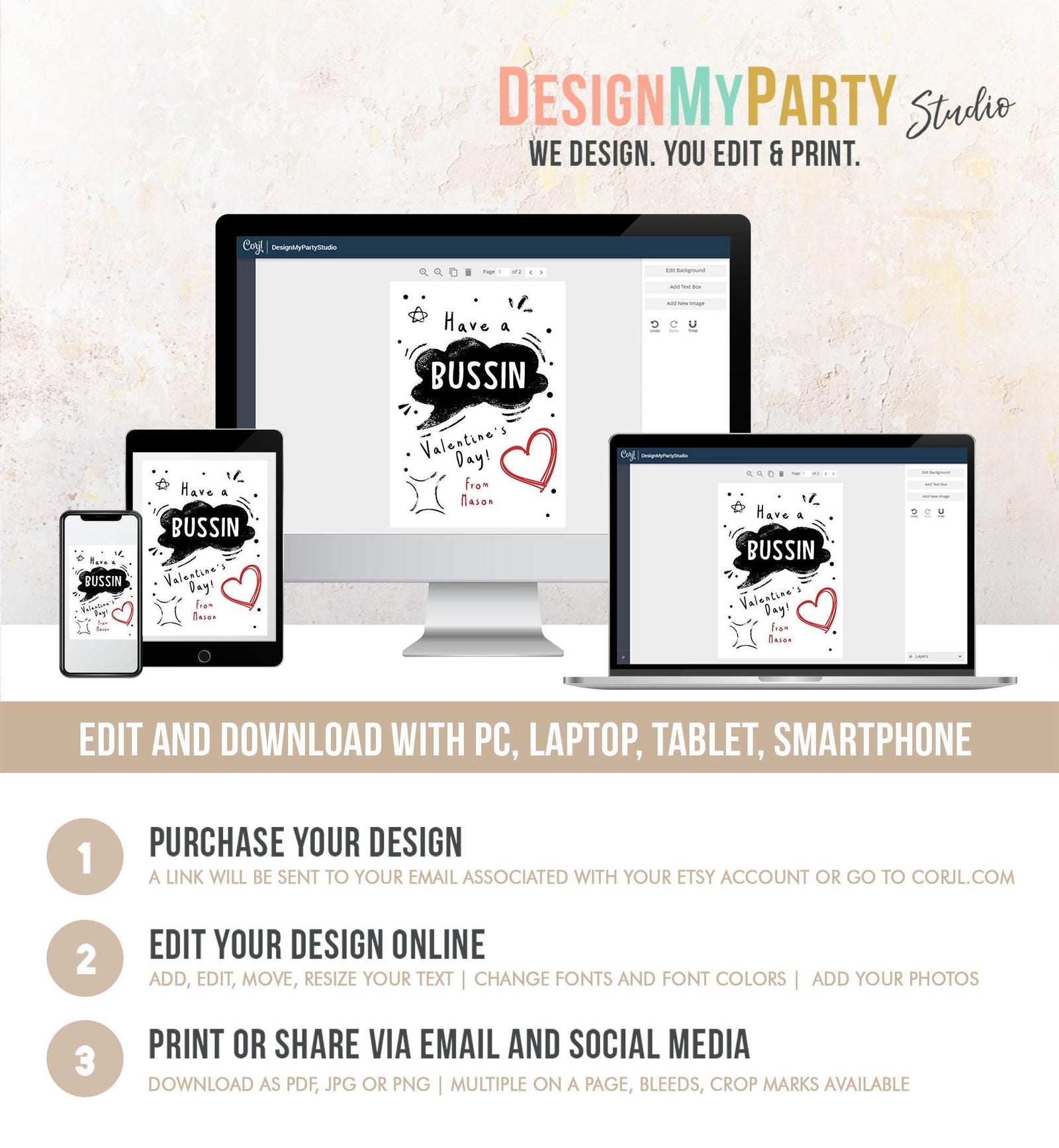 Editable Funny Valentine's Day Card Slang Valentine Kids Bussin Teen Boys Tween Tag Kids School Classroom Digital Template Printable 0370