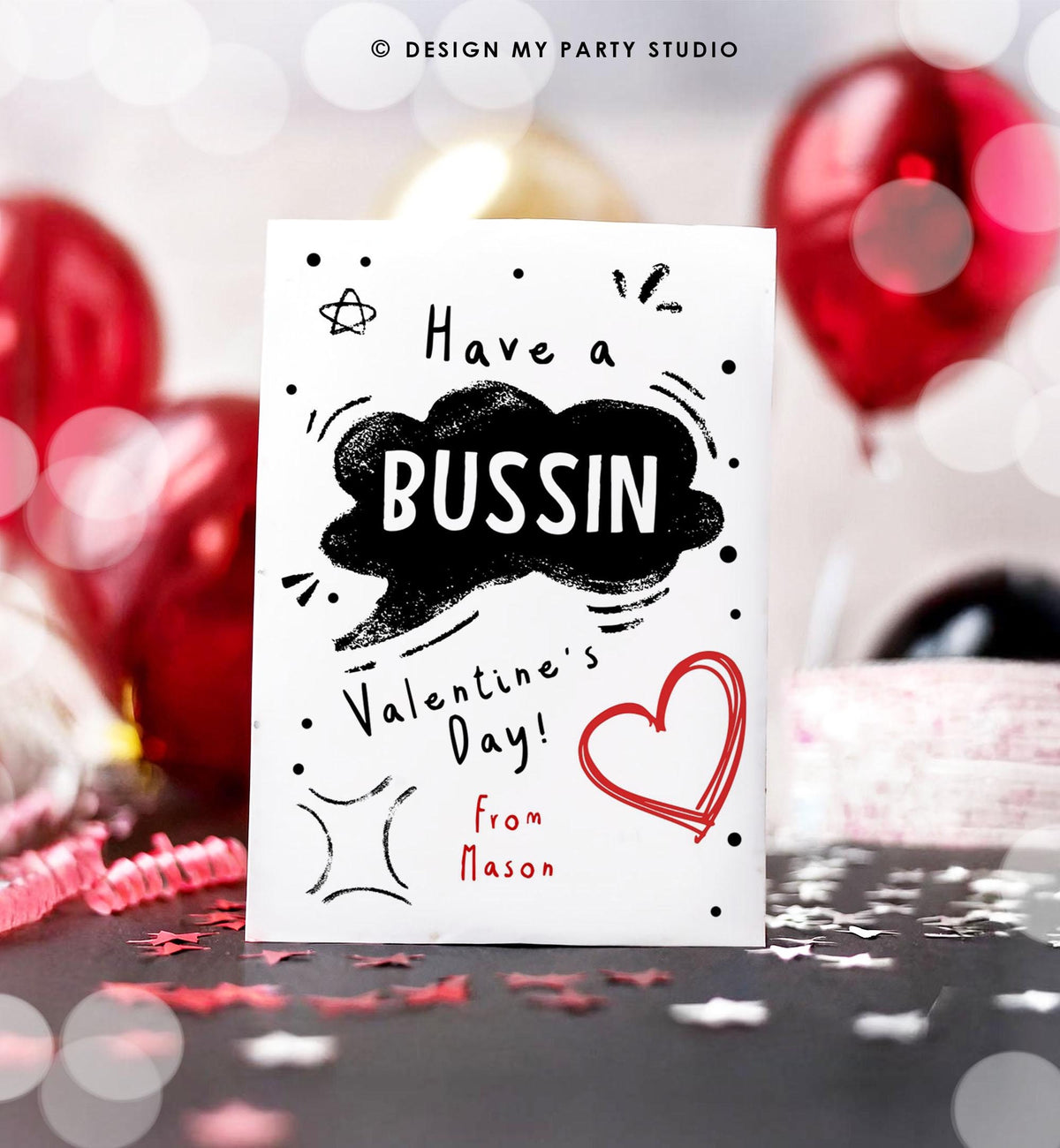 Editable Funny Valentine&#39;s Day Card Slang Valentine Kids Bussin Teen Boys Tween Tag Kids School Classroom Digital Template Printable 0370