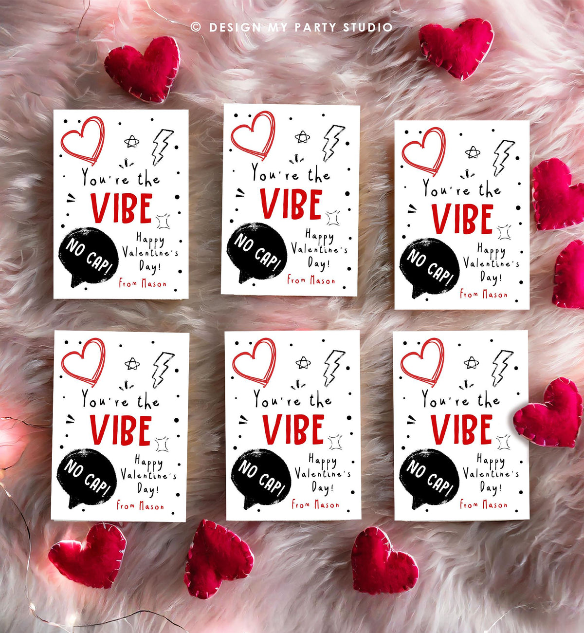 Editable Funny Valentine&#39;s Day Card Slang Valentine Kids Vibe Cap Teen Boys Tween Tag Kids School Classroom Digital Template Printable 0370