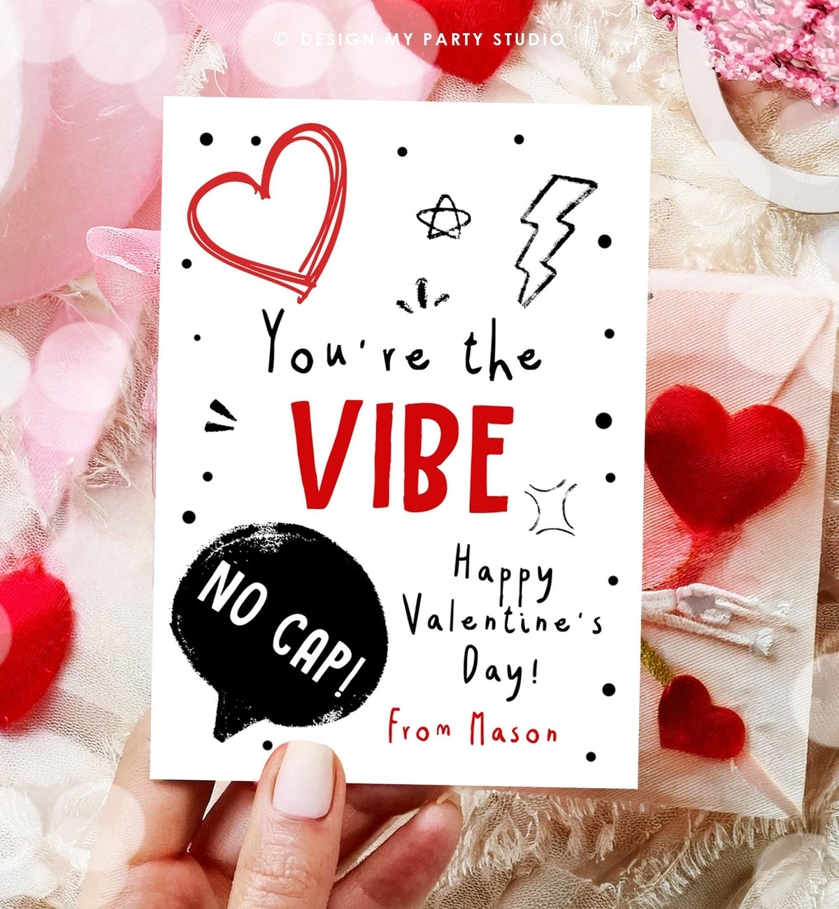 Editable Funny Valentine&#39;s Day Card Slang Valentine Kids Vibe Cap Teen Boys Tween Tag Kids School Classroom Digital Template Printable 0370