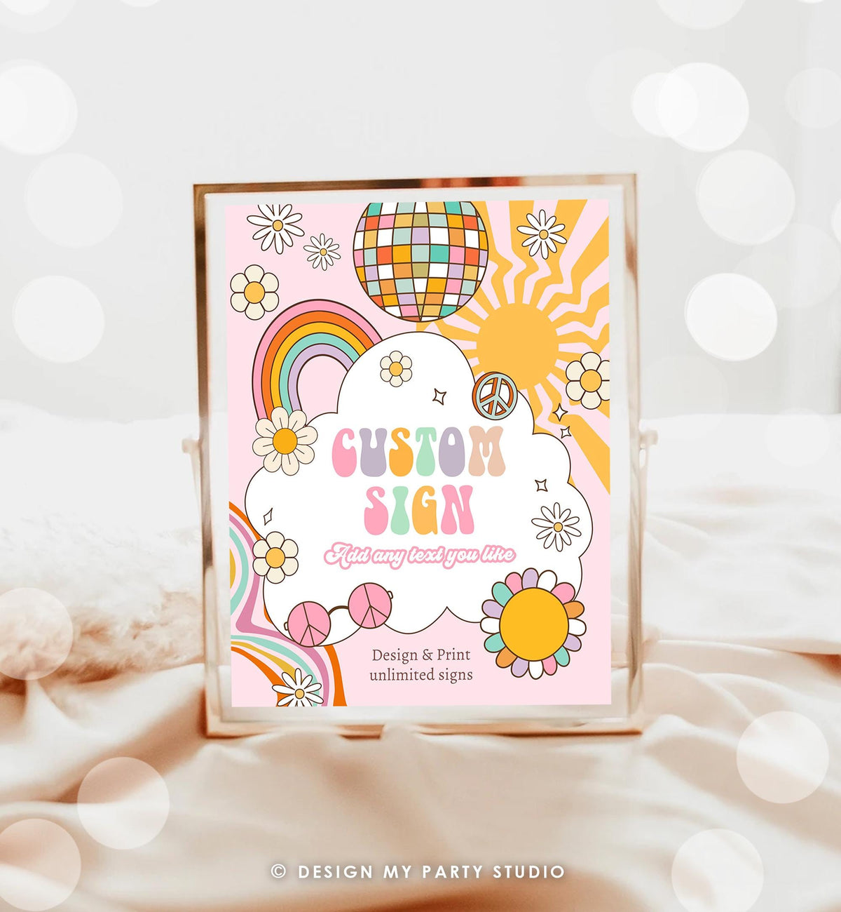 Editable Custom Sign Retro Groovy Birthday Party Disco Groovy Baby Shower Decor Daisy Floral Hippie 70s 8x10 Digital Template Printable 0538