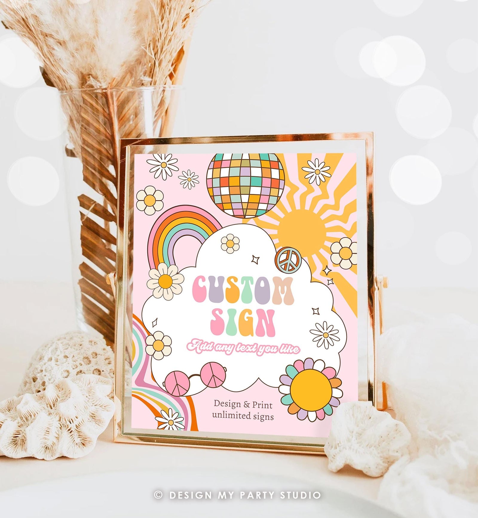Editable Custom Sign Retro Groovy Birthday Party Disco Groovy Baby Shower Decor Daisy Floral Hippie 70s 8x10 Digital Template Printable 0538