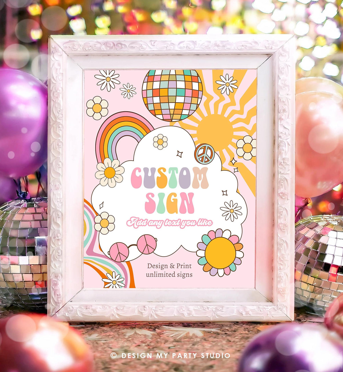 Editable Custom Sign Retro Groovy Birthday Party Disco Groovy Baby Shower Decor Daisy Floral Hippie 70s 8x10 Digital Template Printable 0538
