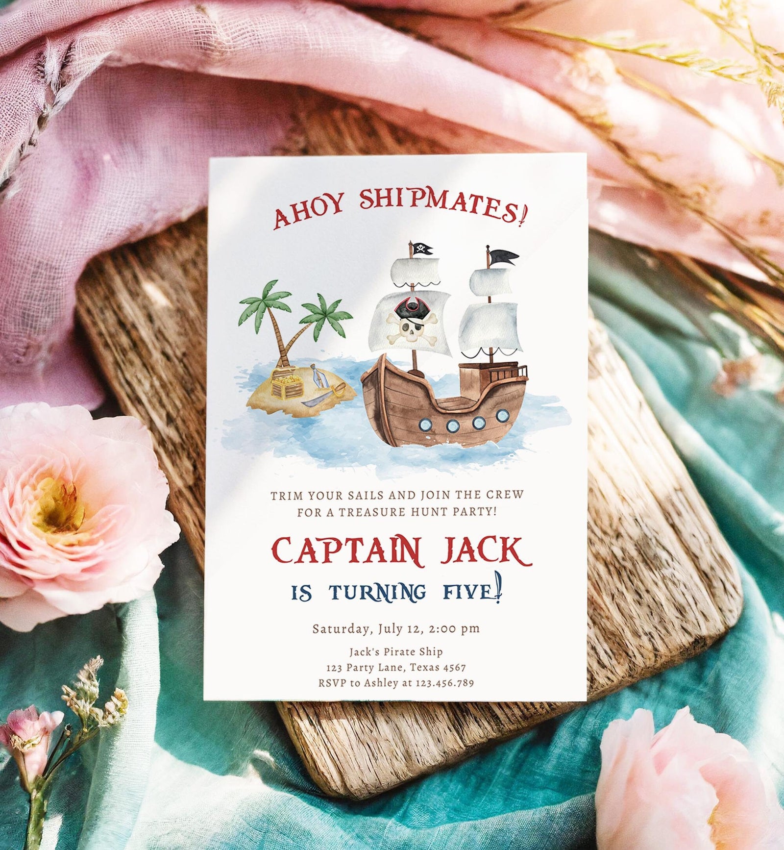 Editable Ahoy Shipmates Pirate Birthday Invitation Pirates Party Nautical Adventure Ship Treasure Map Digital Evite Template Printable 0531