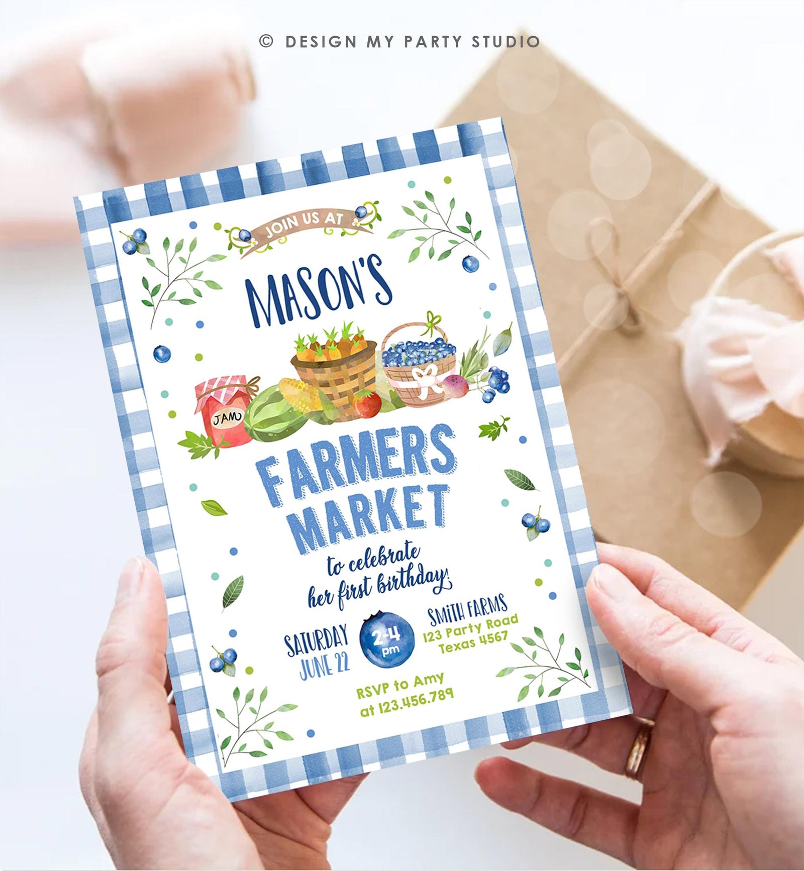 Editable Farmers Market Birthday Invitation Blueberry Strawberry Farm Party Fruits Market Home Grown Digital Evite Template Printable 0144