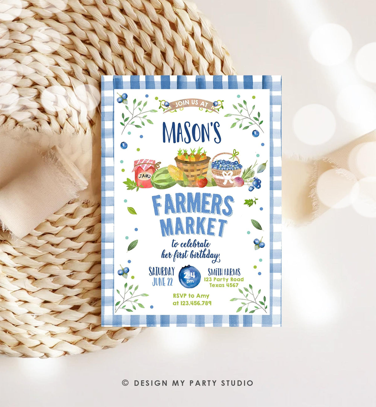Editable Farmers Market Birthday Invitation Blueberry Strawberry Farm Party Fruits Market Home Grown Digital Evite Template Printable 0144