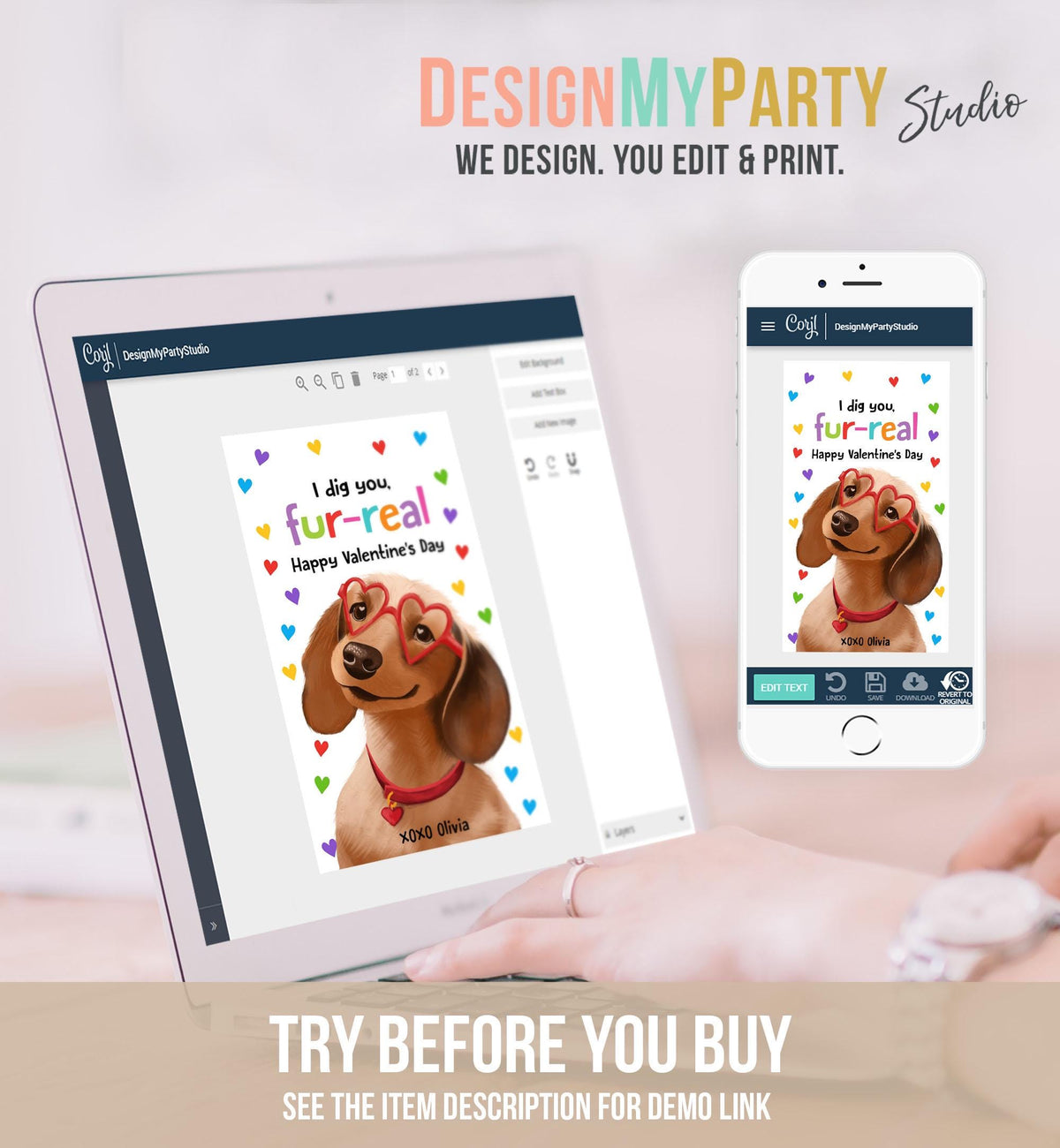 Editable Valentine&#39;s Day Tag Dig You Fur-real Dog Valentine Gift Tag Puppy Kids School Classroom Funny Card Digital Template Printable 0370