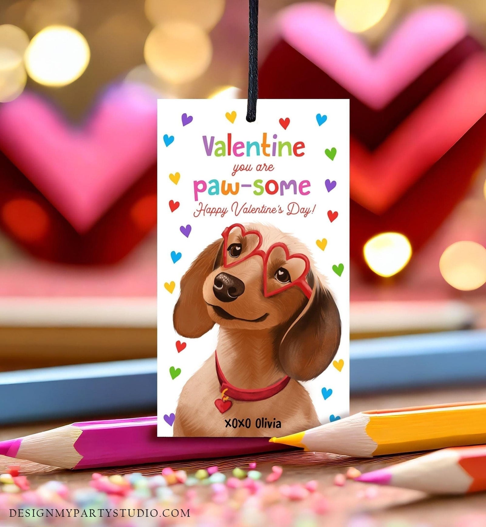 Editable Valentine's Day Tag You're Pawsome Dog Valentine Gift Tag Puppy Kids School Classroom Card Digital Download Template Printable 0370