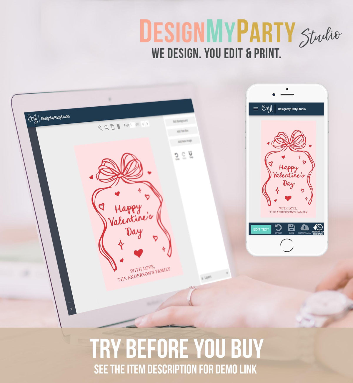 Editable Valentine&#39;s Day Tag Pink Red Bow Valentine Gift Tag Doodle Hand Drawn Coquette Kids Teacher Digital Template Printable 0370 0530