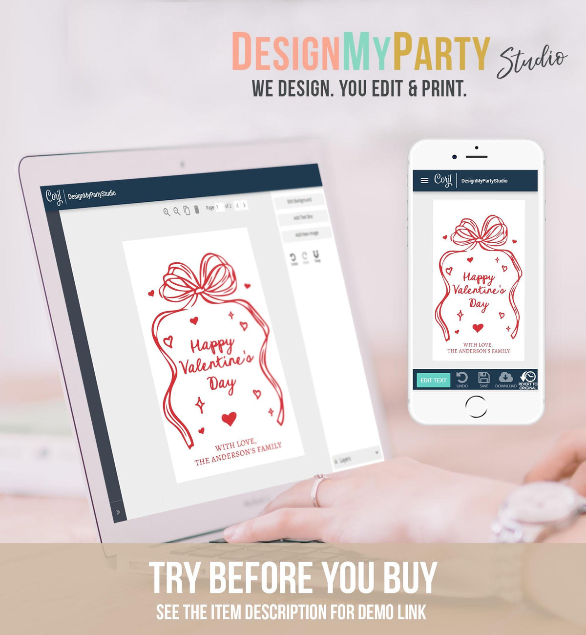 Editable Valentine&#39;s Day Tag Pink Red Bow Valentine Gift Tag Doodle Hand Drawn Coquette Kids Teacher Digital Template Printable 0370 0530