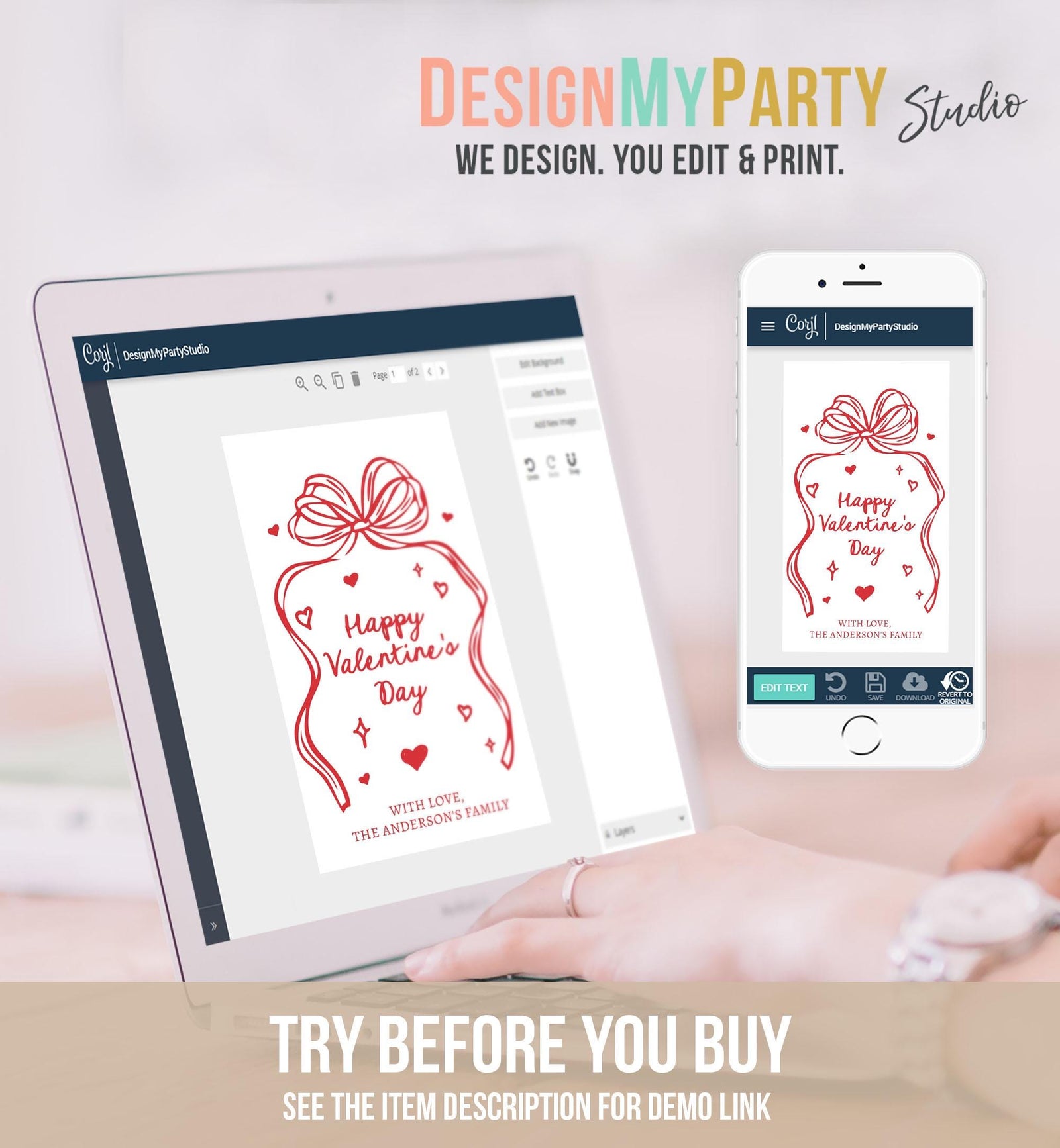 Editable Valentine's Day Tag Pink Red Bow Valentine Gift Tag Doodle Hand Drawn Coquette Kids Teacher Digital Template Printable 0370 0530