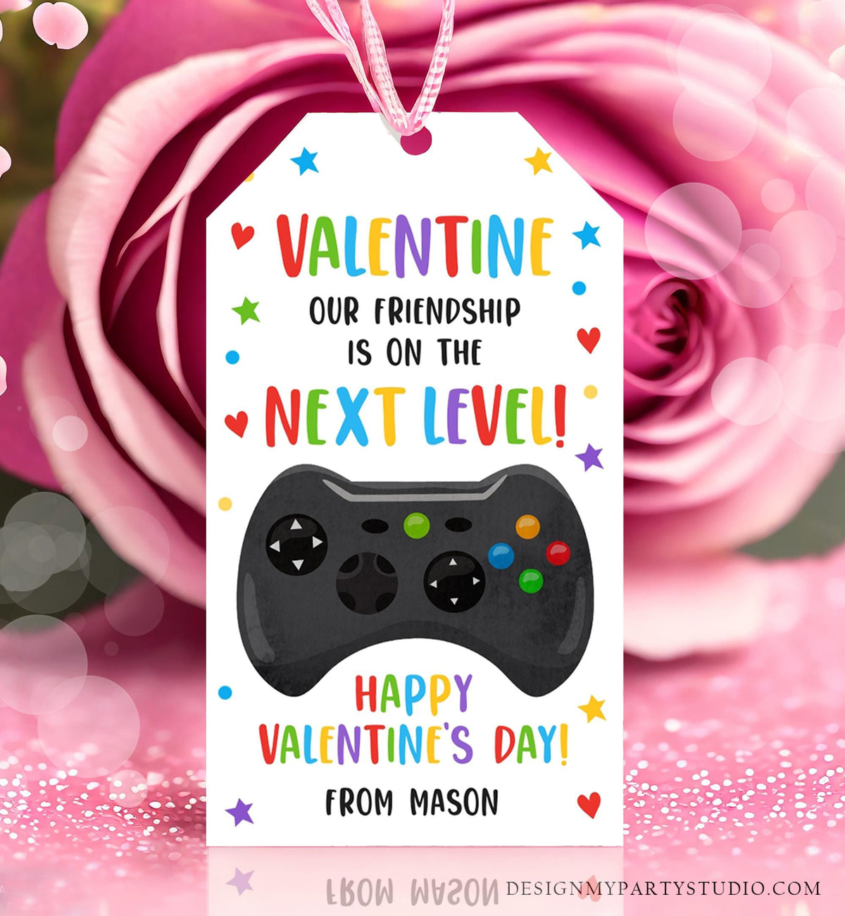 Editable Next Level Gaming Valentines Day Gift Tag Our Friendship Video Game Gamer Non-Candy Kids School Classroom Template Printable 0370