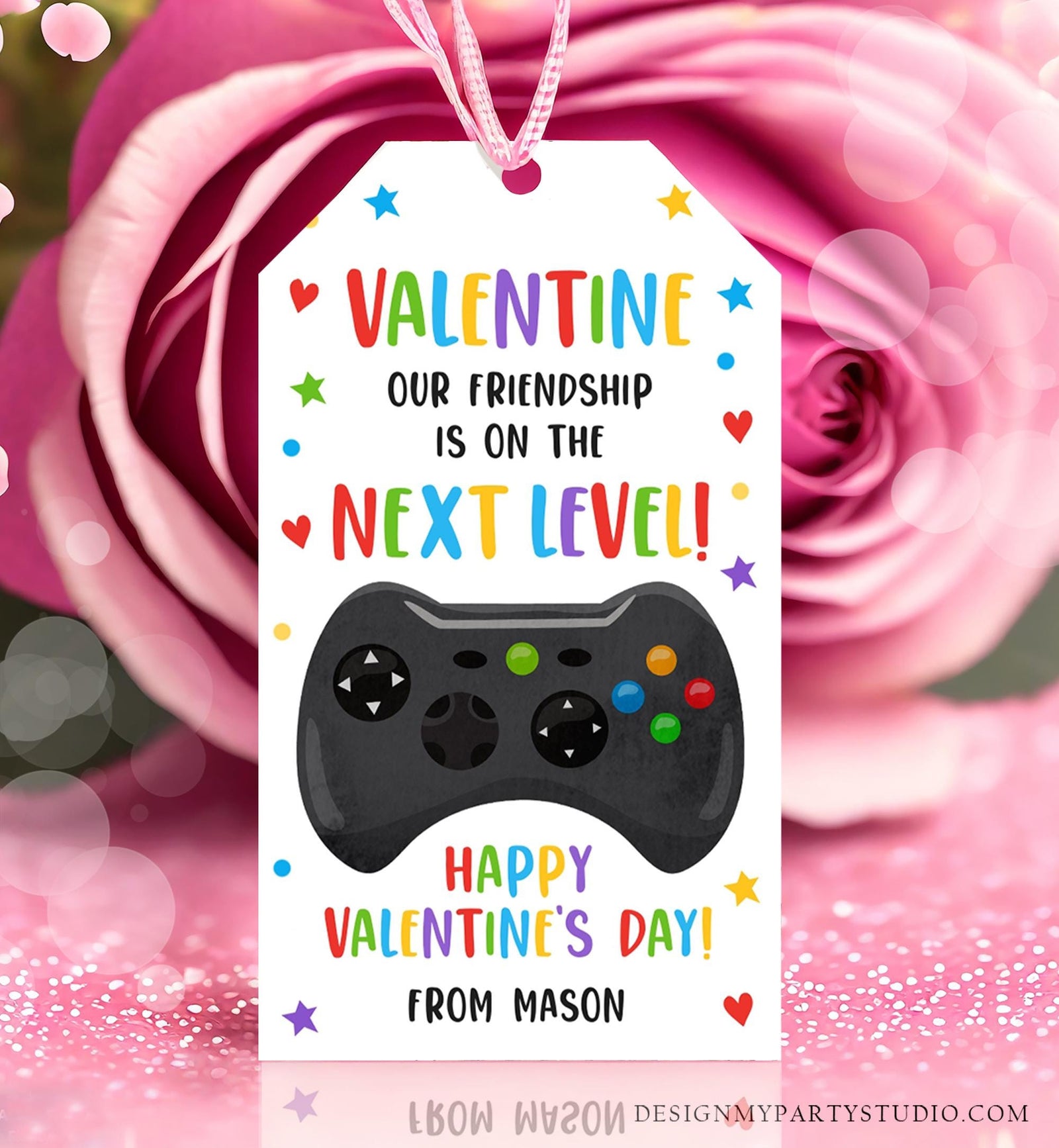 Editable Next Level Gaming Valentines Day Gift Tag Our Friendship Video Game Gamer Non-Candy Kids School Classroom Template Printable 0370