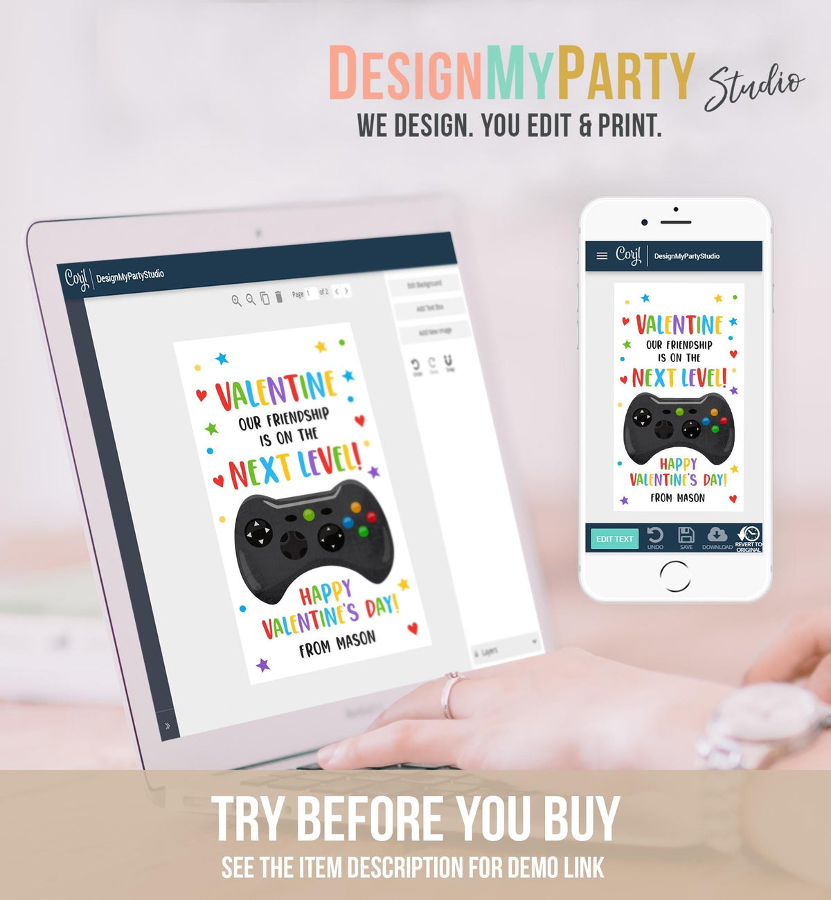 Editable Next Level Gaming Valentines Day Gift Tag Our Friendship Video Game Gamer Non-Candy Kids School Classroom Template Printable 0370