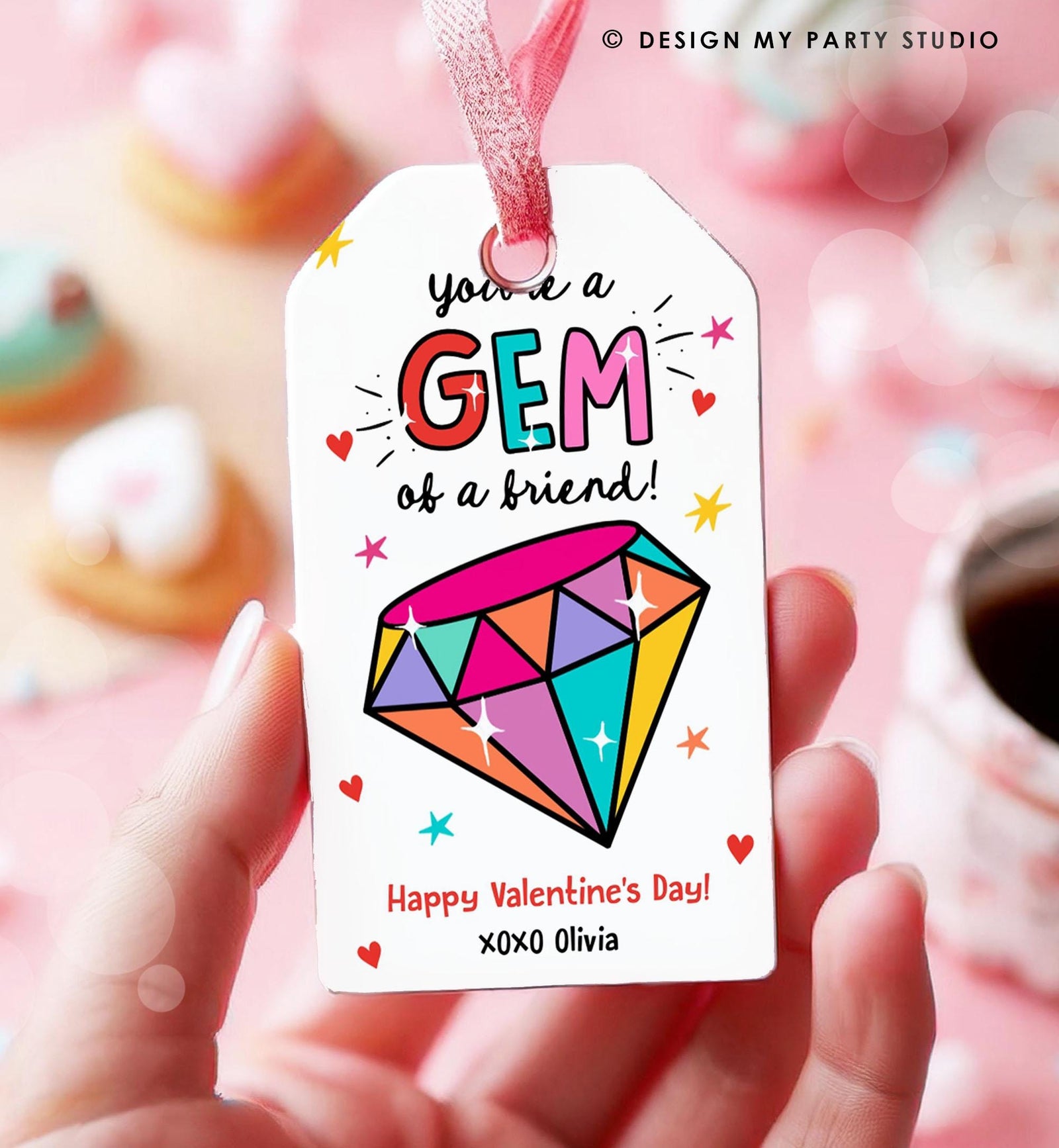Editable Valentines Day Card You're a Gem of a Friend Classroom Valentine's Gift Tag Kids School Template Printable Digital Download 0370