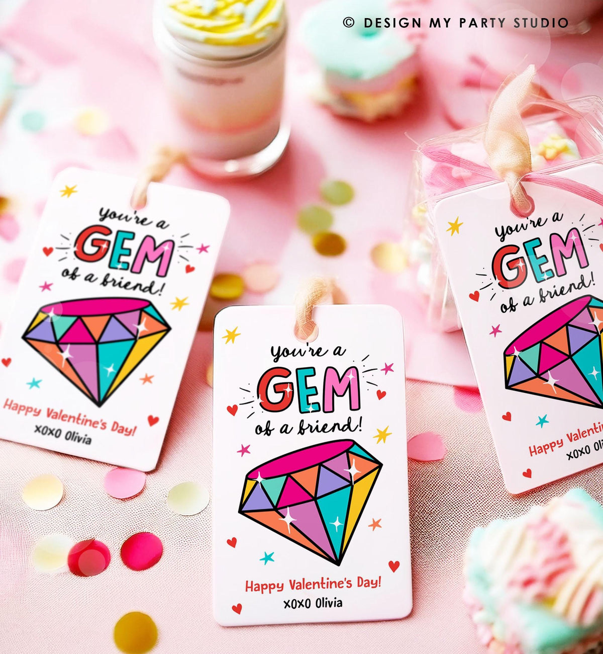 Editable Valentines Day Card You&#39;re a Gem of a Friend Classroom Valentine&#39;s Gift Tag Kids School Template Printable Digital Download 0370