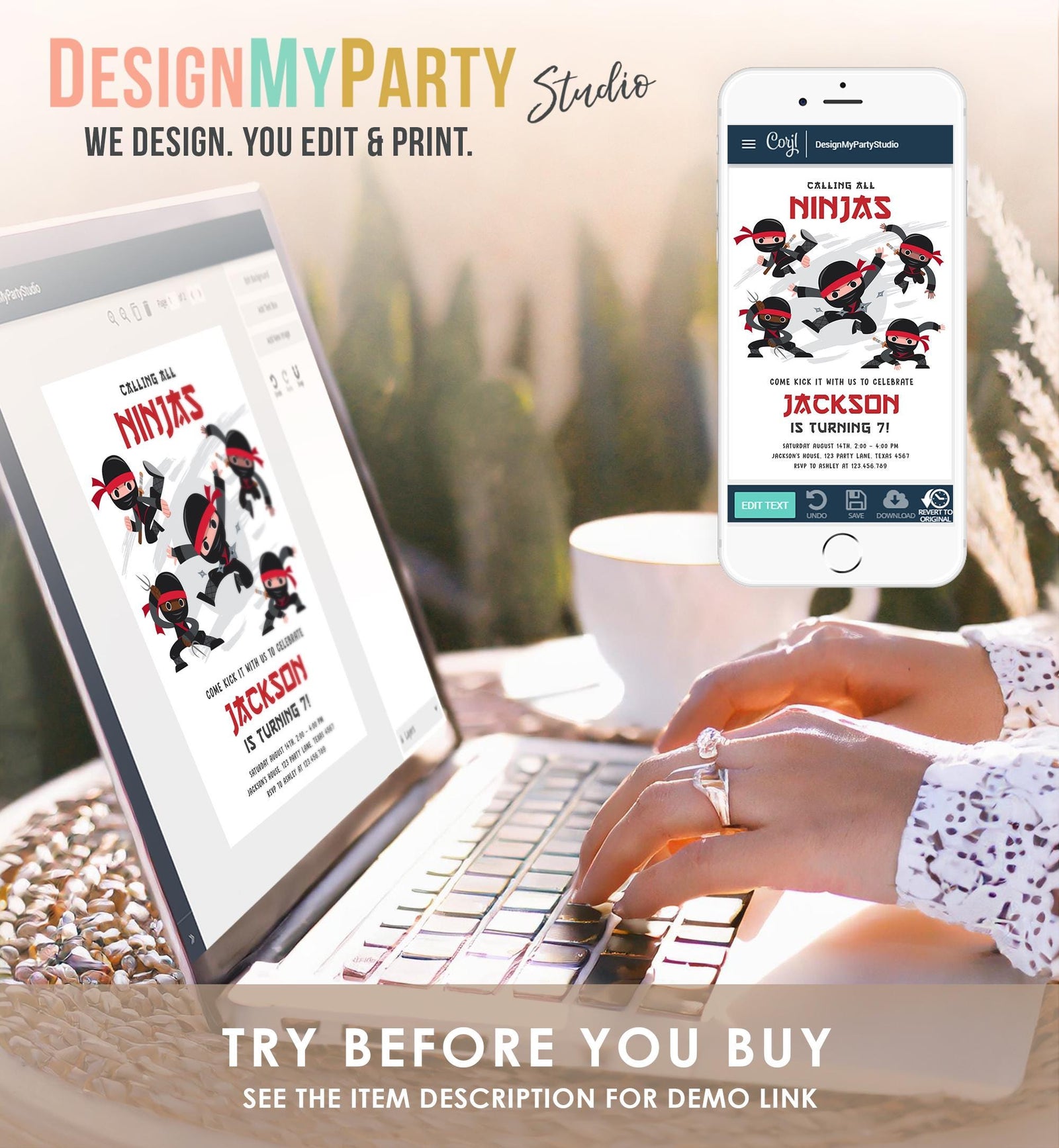 Editable Ninja Birthday Invitation Boy Red Martial Arts Party Warrior Karate Ninjutsu Digital Download Evite Template Printable 0534