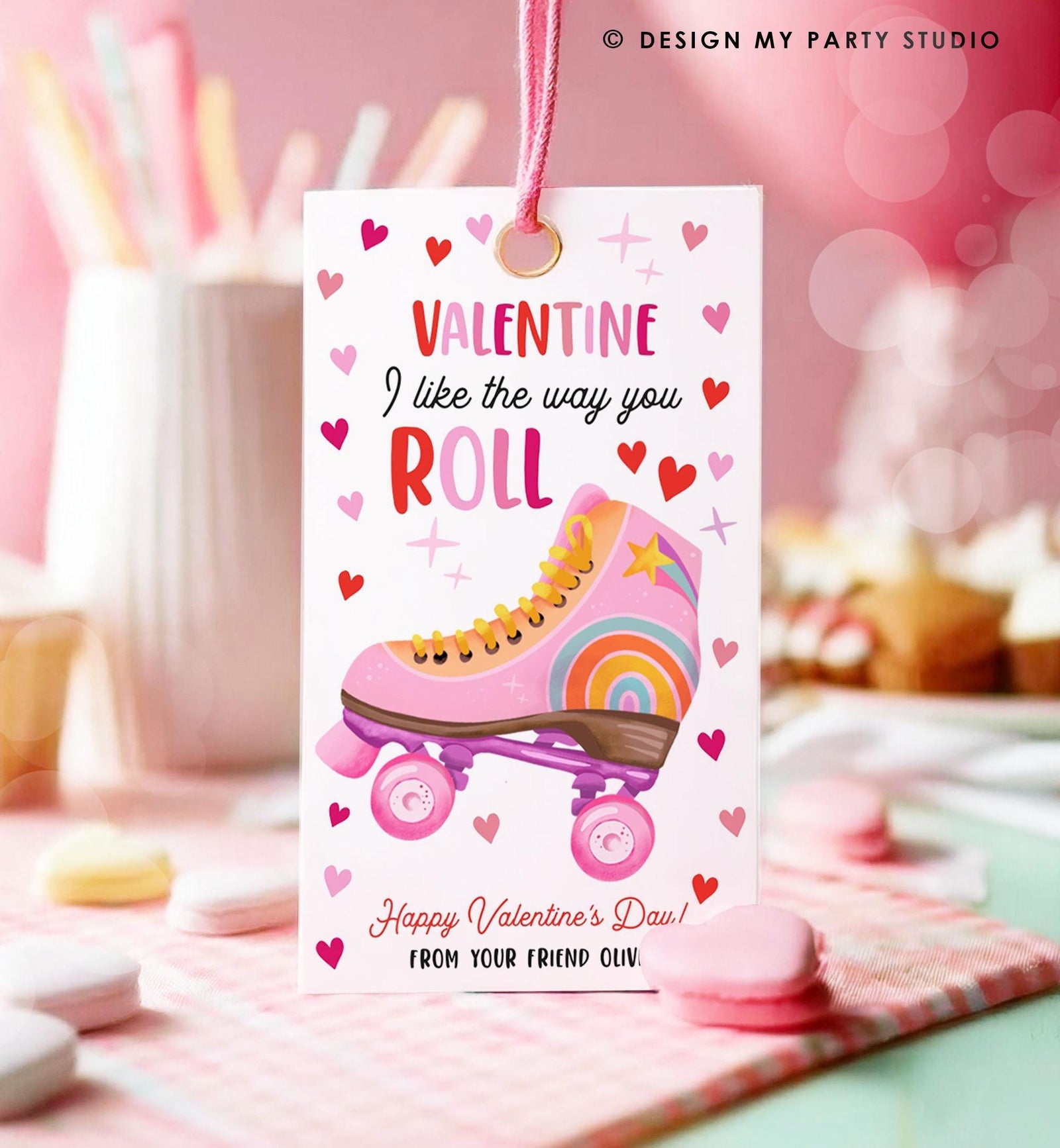 Editable Roller Skate Valentine's Day Gift Tag Valentines Card I Like The Way You Roll Kids School Classroom Digital Template Printable 0370
