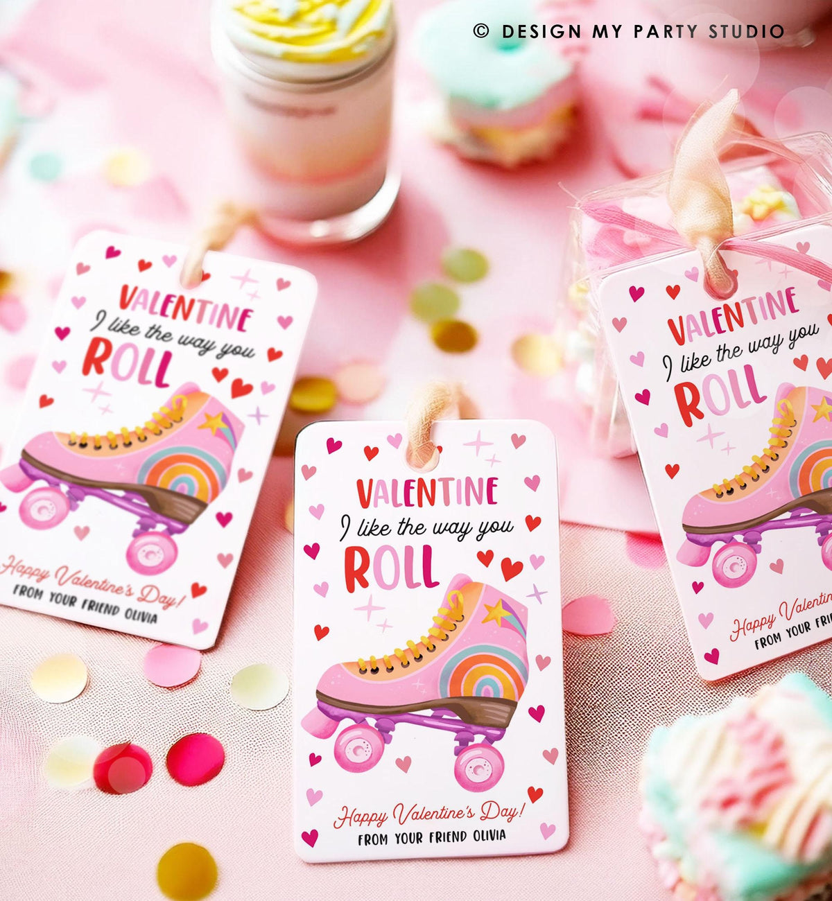 Editable Roller Skate Valentine&#39;s Day Gift Tag Valentines Card I Like The Way You Roll Kids School Classroom Digital Template Printable 0370