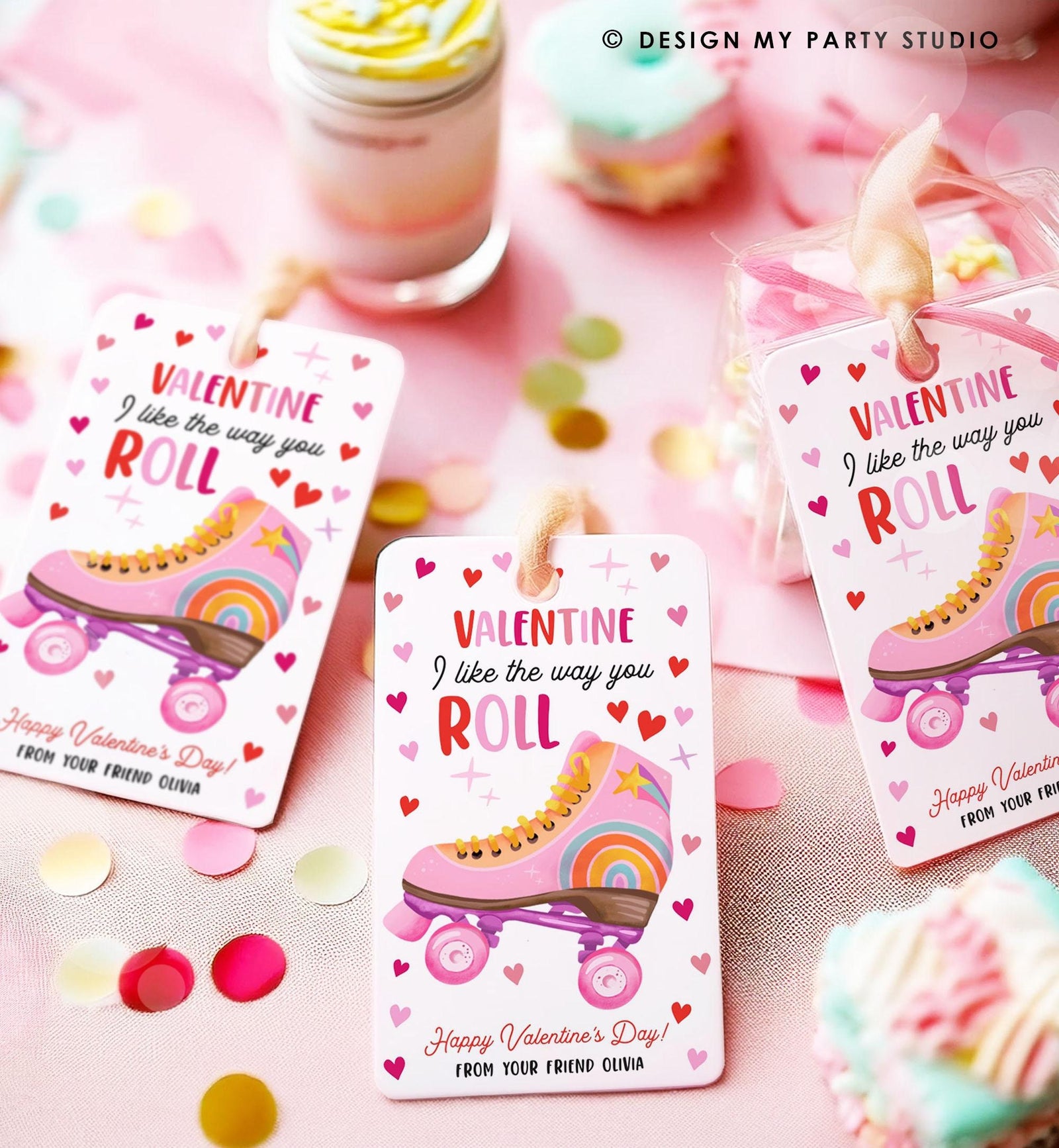 Editable Roller Skate Valentine's Day Gift Tag Valentines Card I Like The Way You Roll Kids School Classroom Digital Template Printable 0370